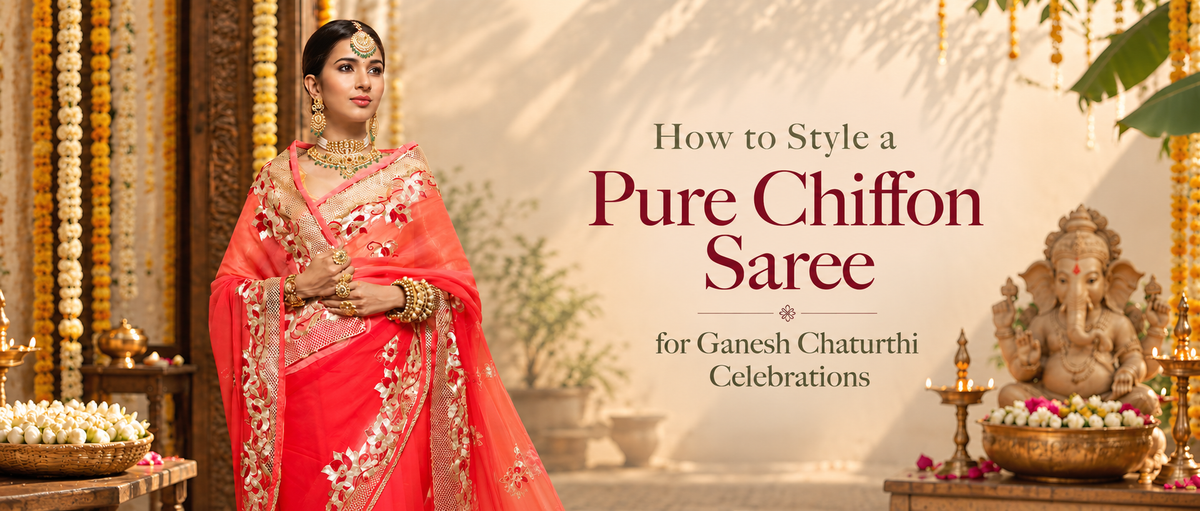How to Style a Pure Chiffon Saree for Ganesh Chaturthi Celebrations