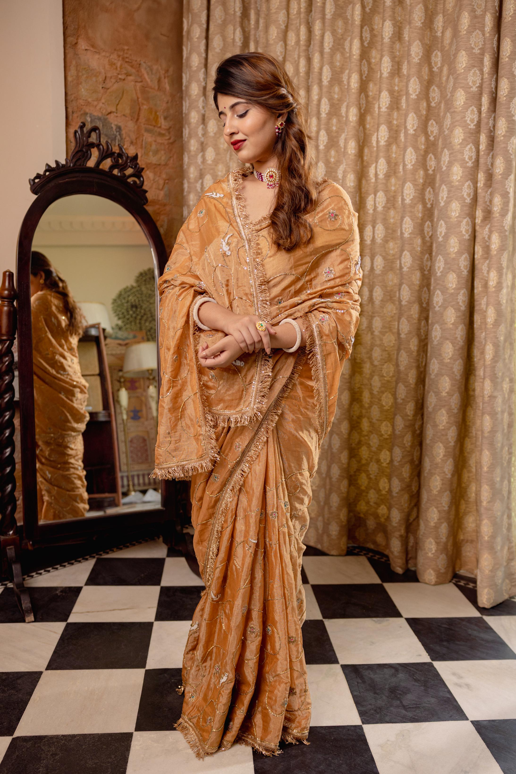 Chikku Pure Tissue Salma Tari Jaal Handwork Saree