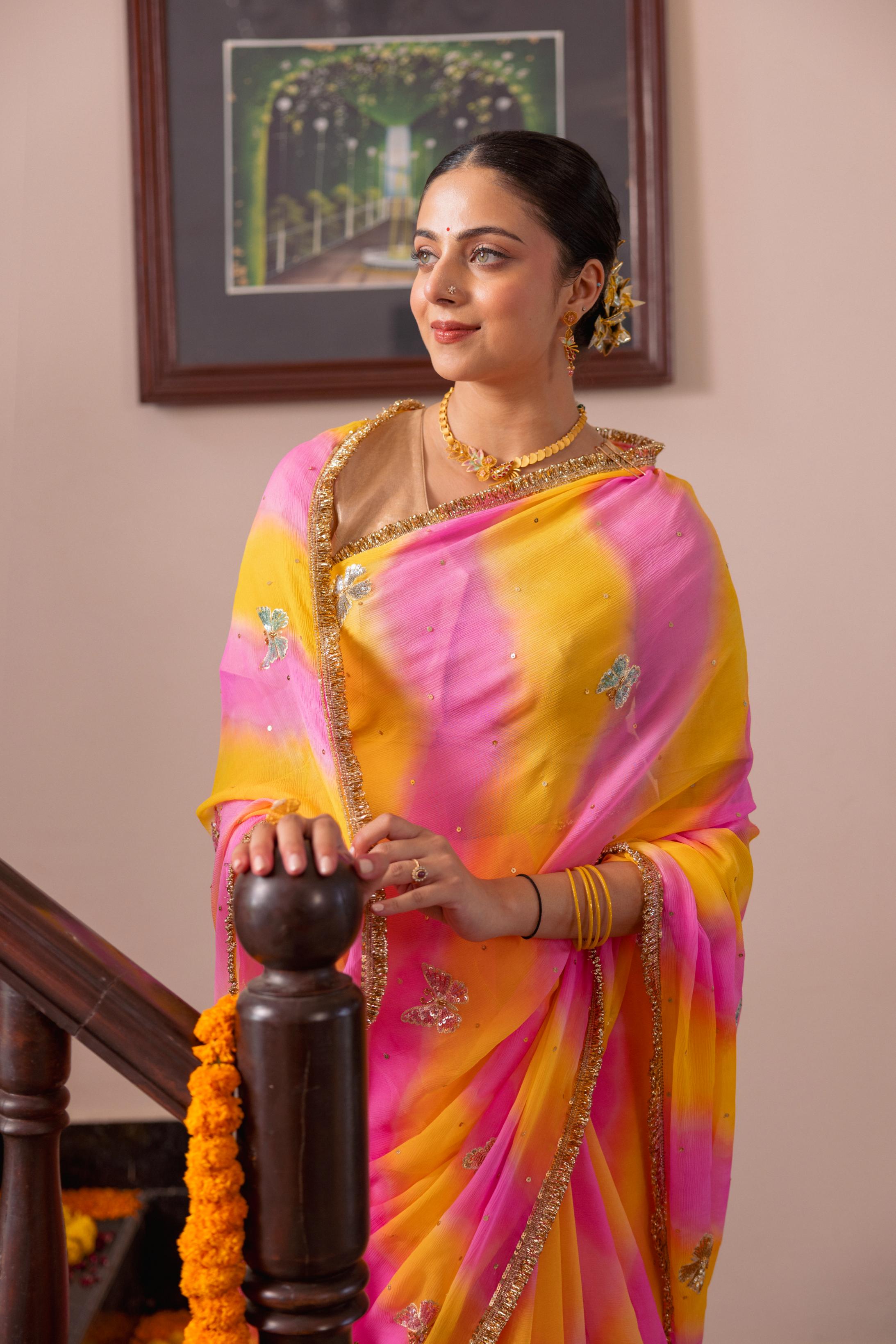 Samundar Leher Pure Chiffon Aari Sequins Motif Handwork Saree