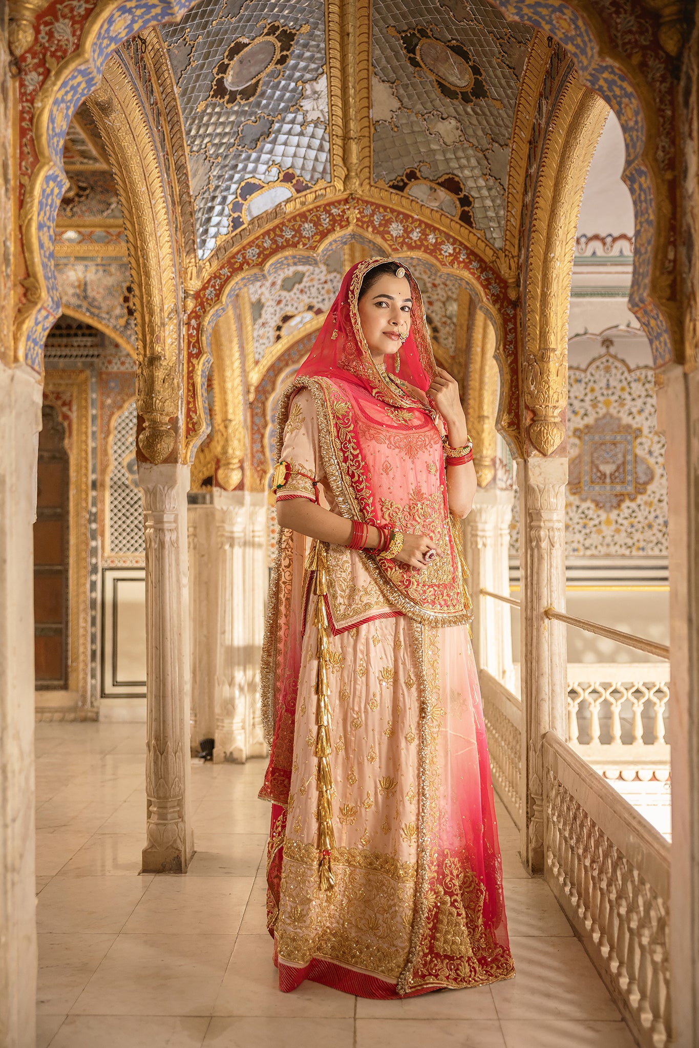 Peach Pink Shaded Pure Satin Salma Tari Dabka Handwork Poshak With Pure Odhana (Unstitched)