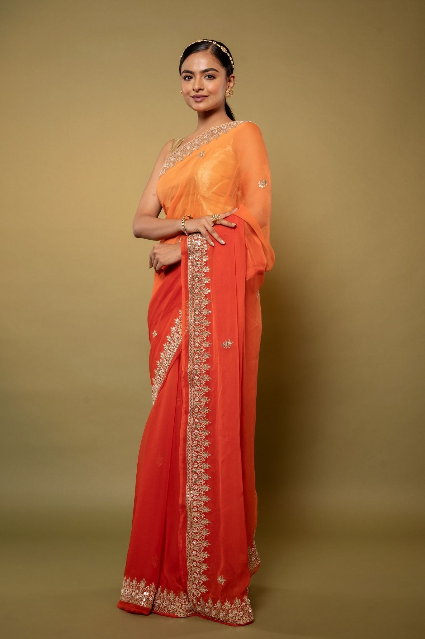 Turquoise Viscose Chiffon aari sequins handwork party wear saree