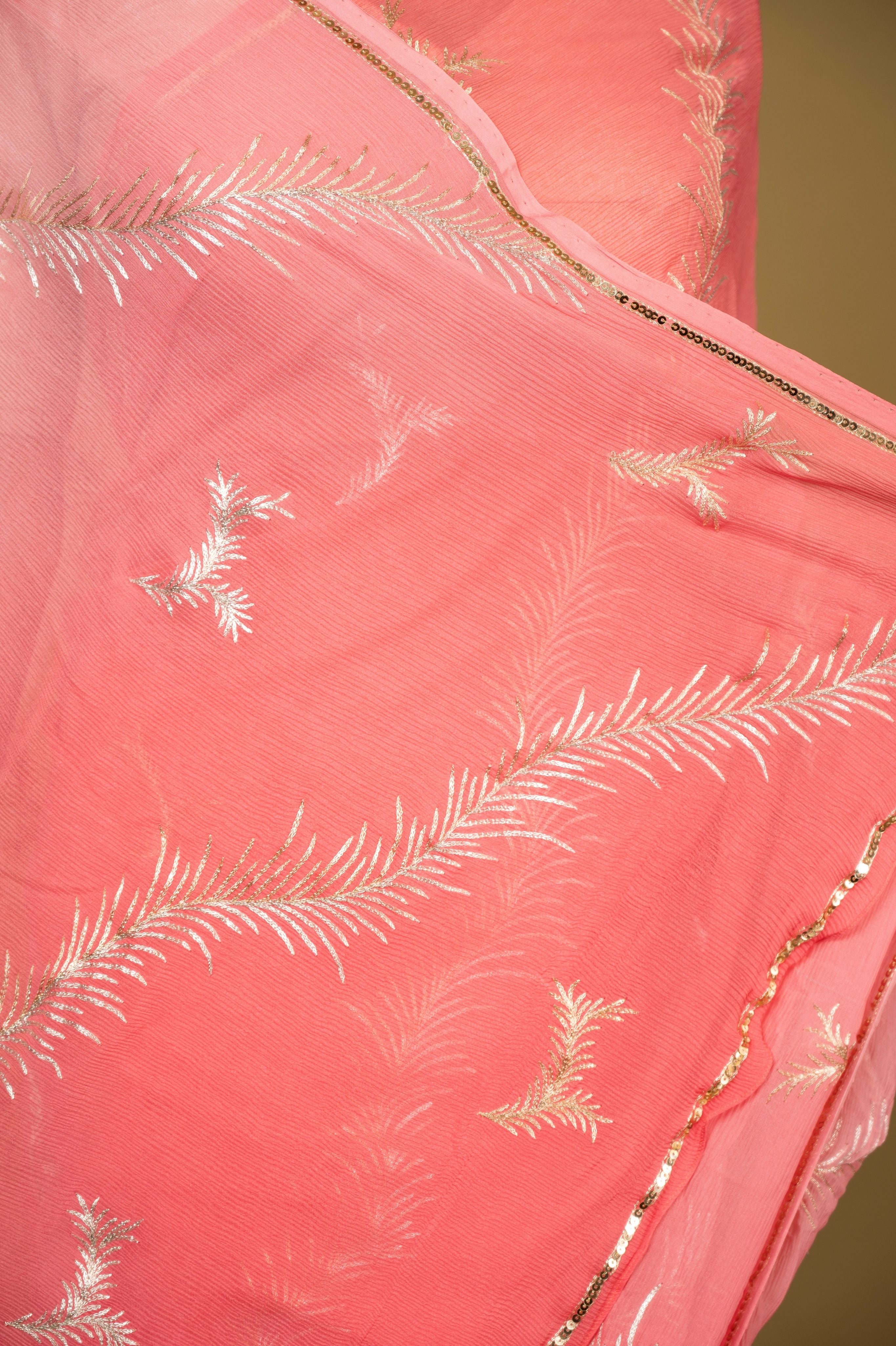 Gajri Light dark Pure Chiffon aari chaddi pattern handwork saree