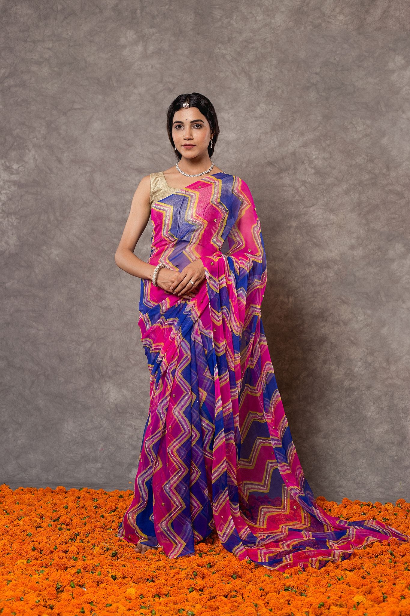 Bhopal shahi Lehariya Pure Georgette 20 Gsm aari sequins handwork traditional wear saree