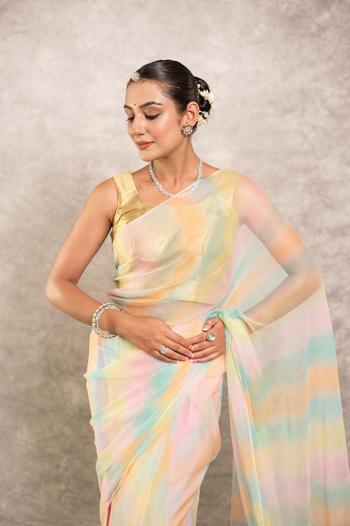 Samundar lehariya Pure Georgette 20 Gsm plain hand dyed traditional wear saree