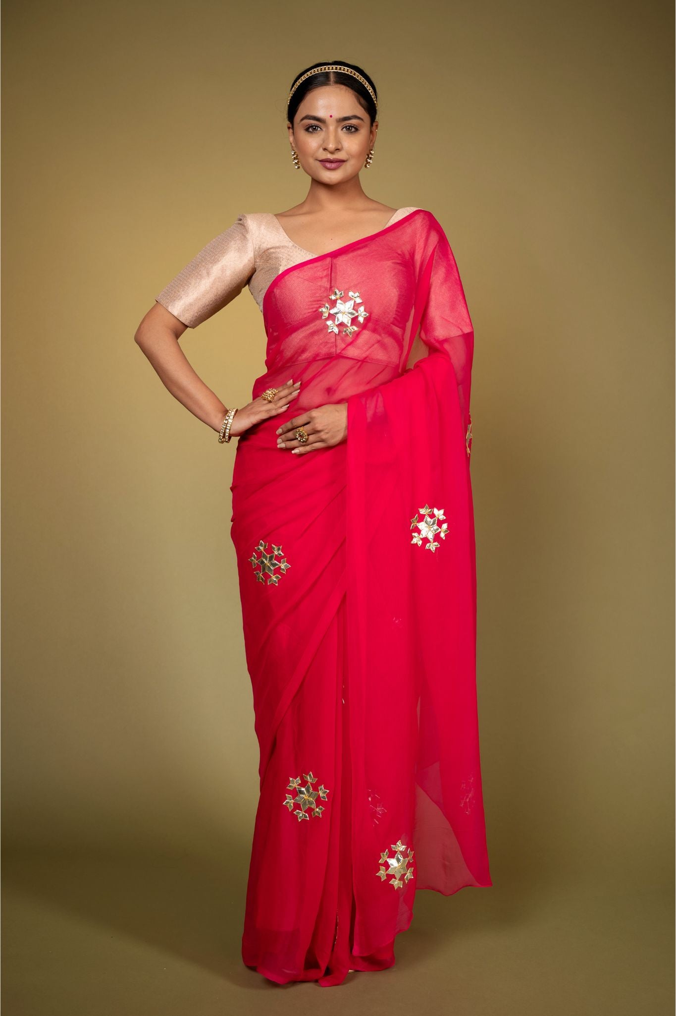 Magenta viscose chiffon murie pati handwork casual wear saree
