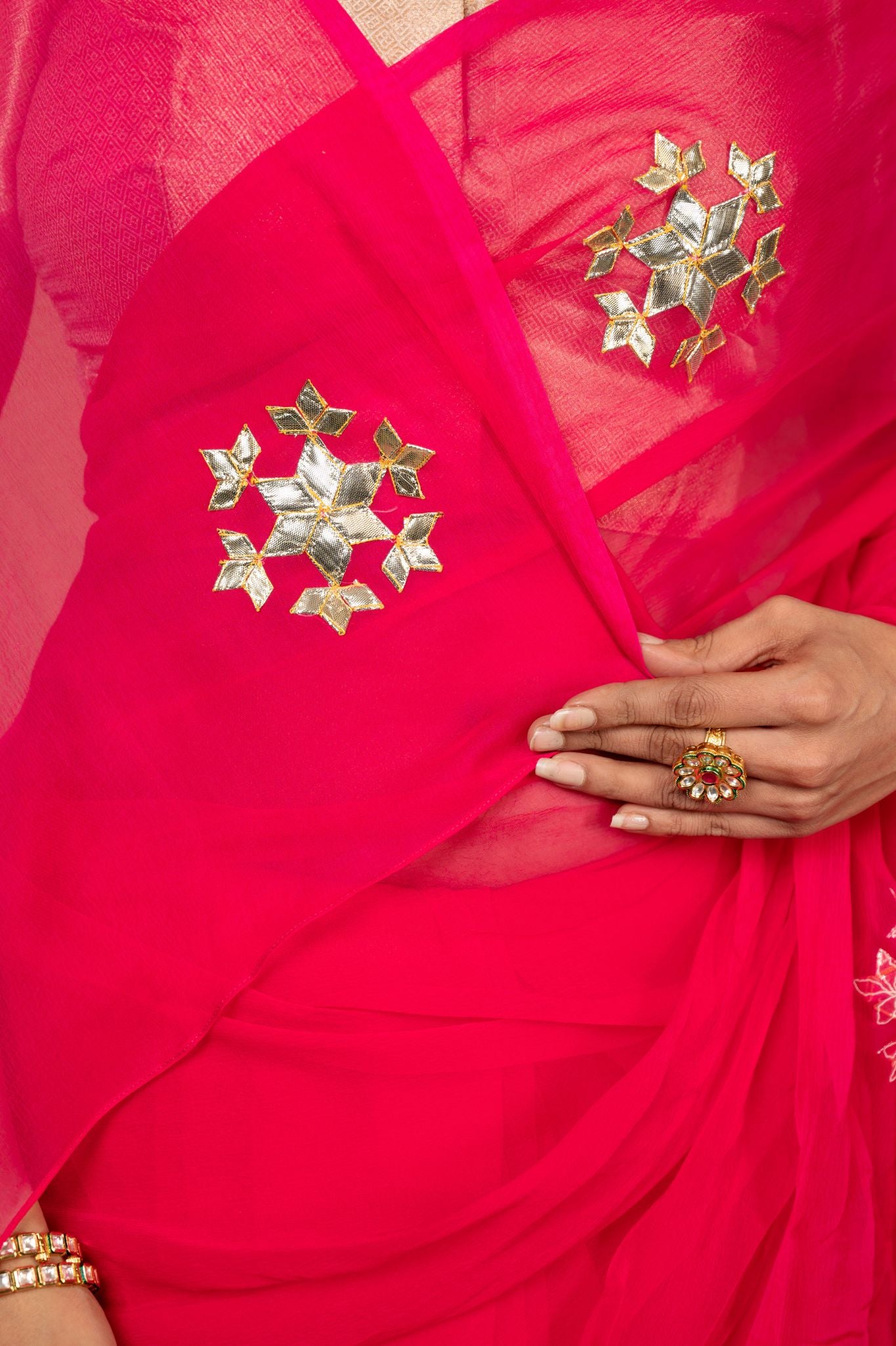 Magenta viscose chiffon murie pati handwork casual wear saree