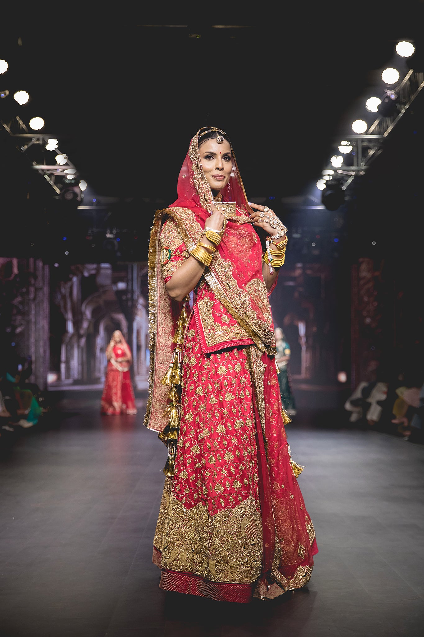 Red Pure Satin Zardozi Heavy Border & All over Jaal Handwork Poshak with Pure Odhana (unstitched)