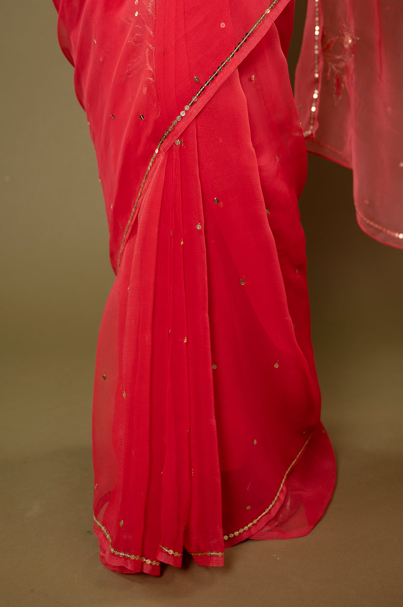 Gajri viscose chiffon aari sequins motifs handwork casual wear saree