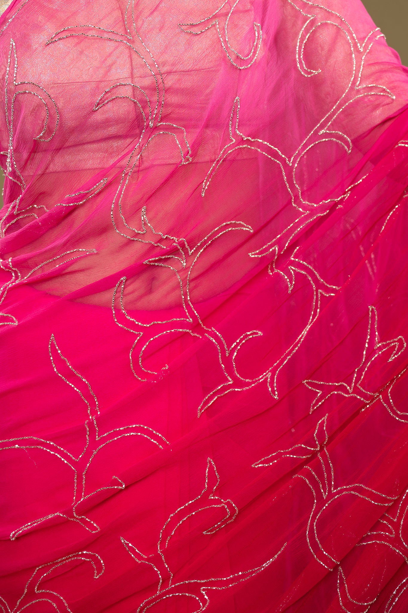 Rani viscose chiffon kardana jaal handwork casual wear saree