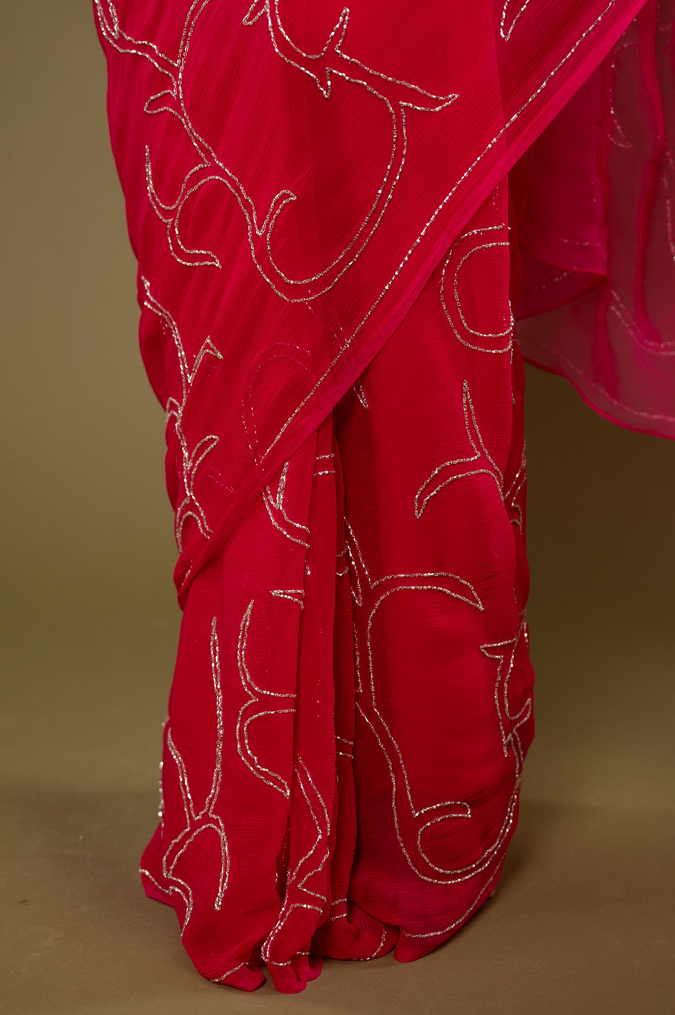 Rani viscose chiffon kardana jaal handwork casual wear saree