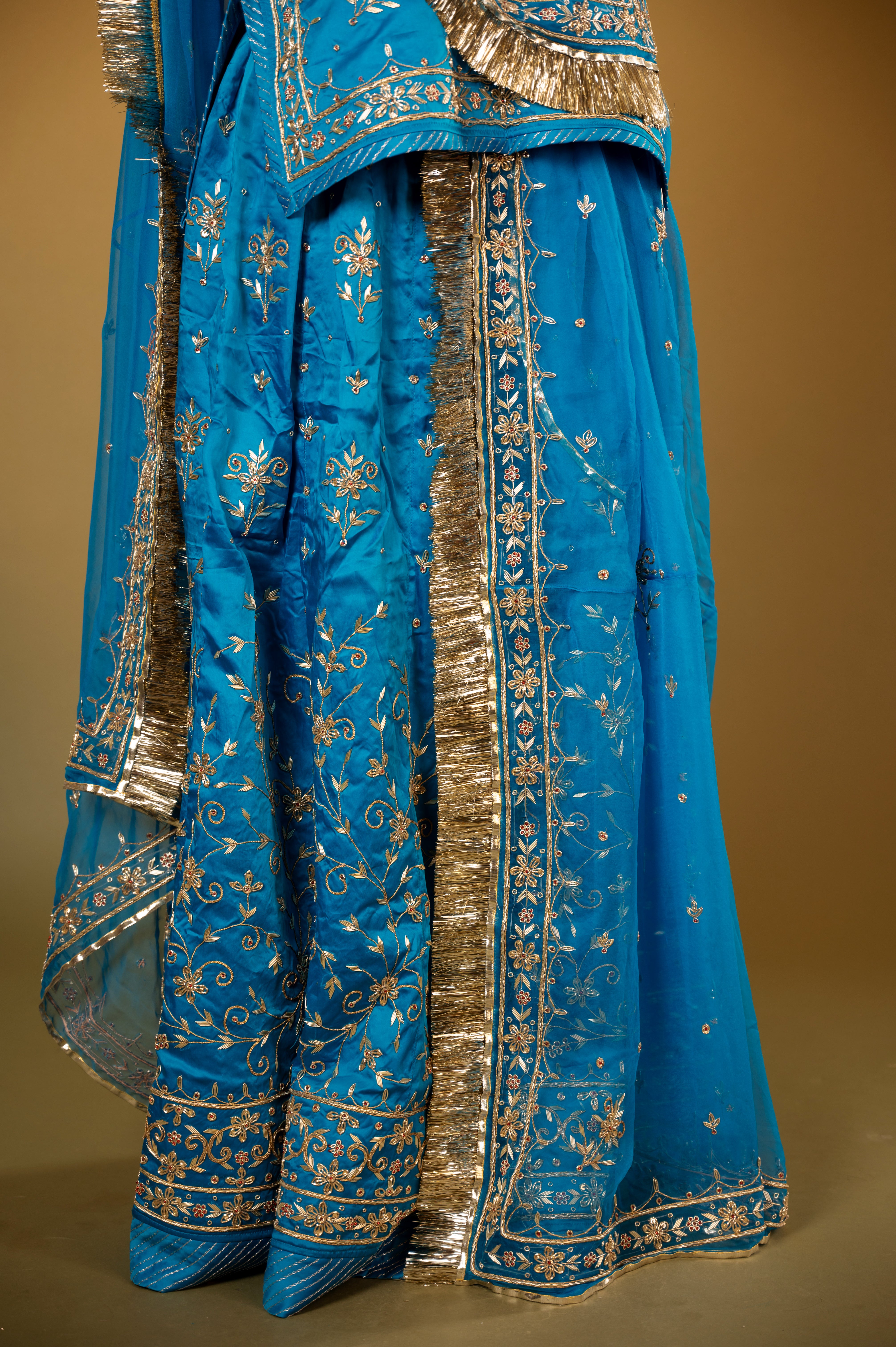 blue bamber satin zardozi handwork Rajputi Poshak with Pure odhna