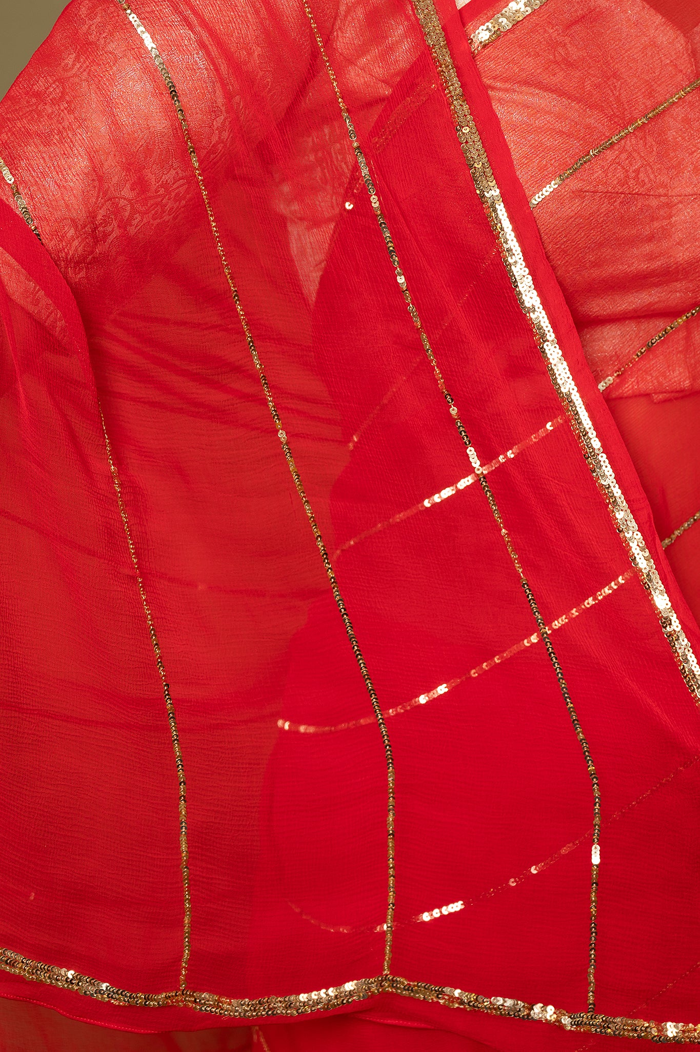 Red viscose chiffon sequins handwork casual wear saree