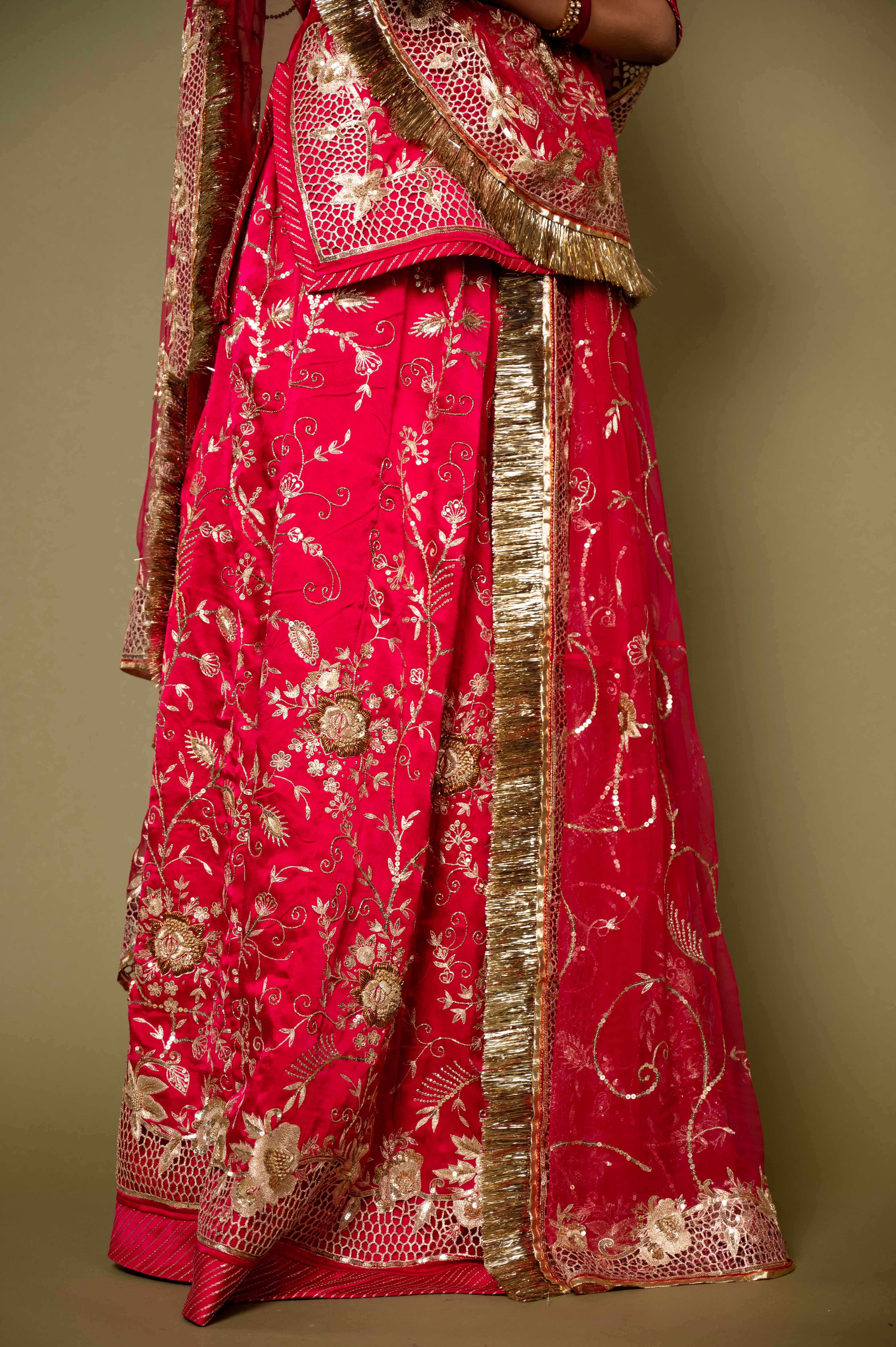 rani pure satin aari zardozi cut work handwork rajputi Poshak with pure odhna