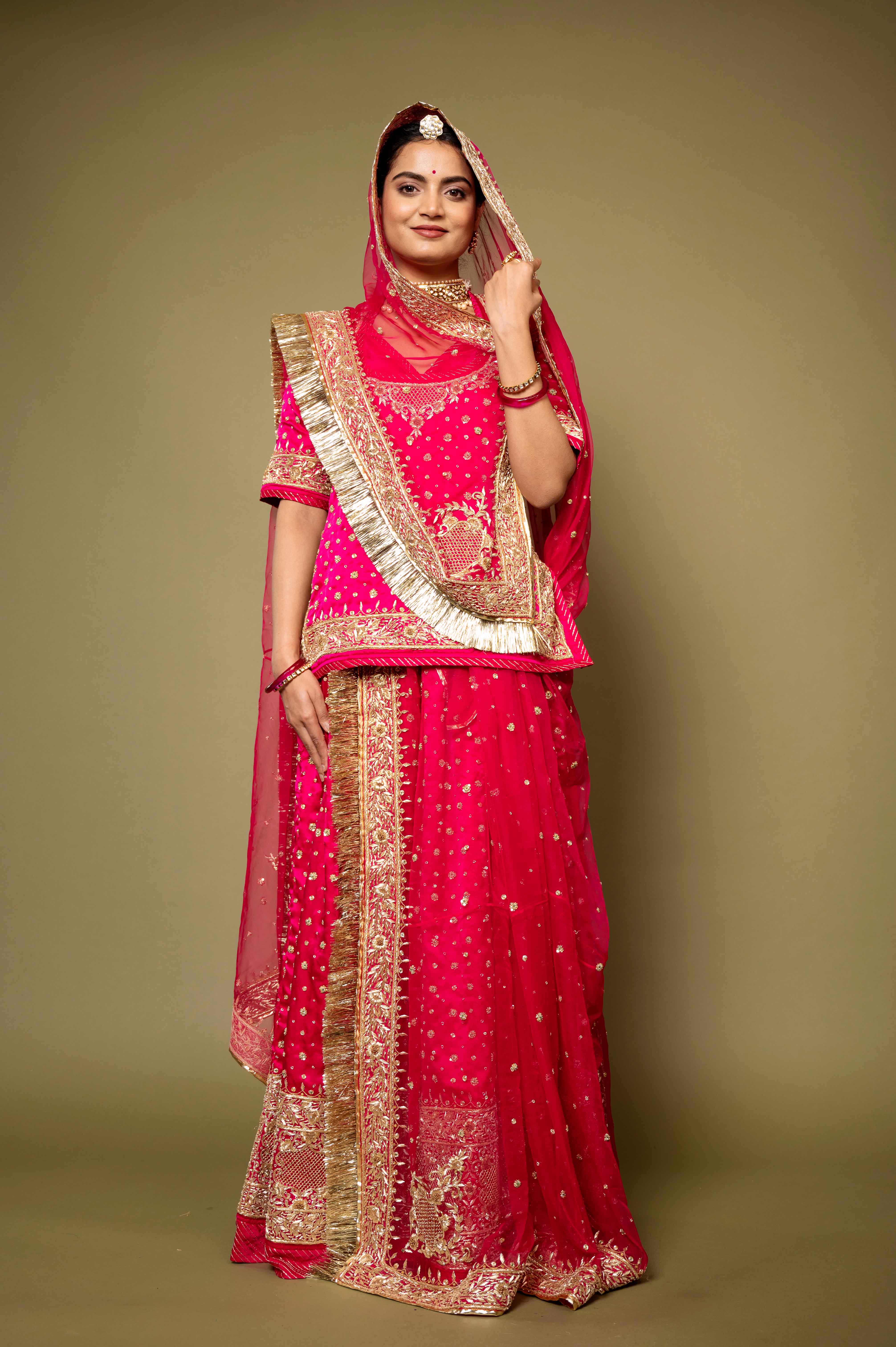 rani pure satin zardozi handwork rajputi Poshak with pure odhna