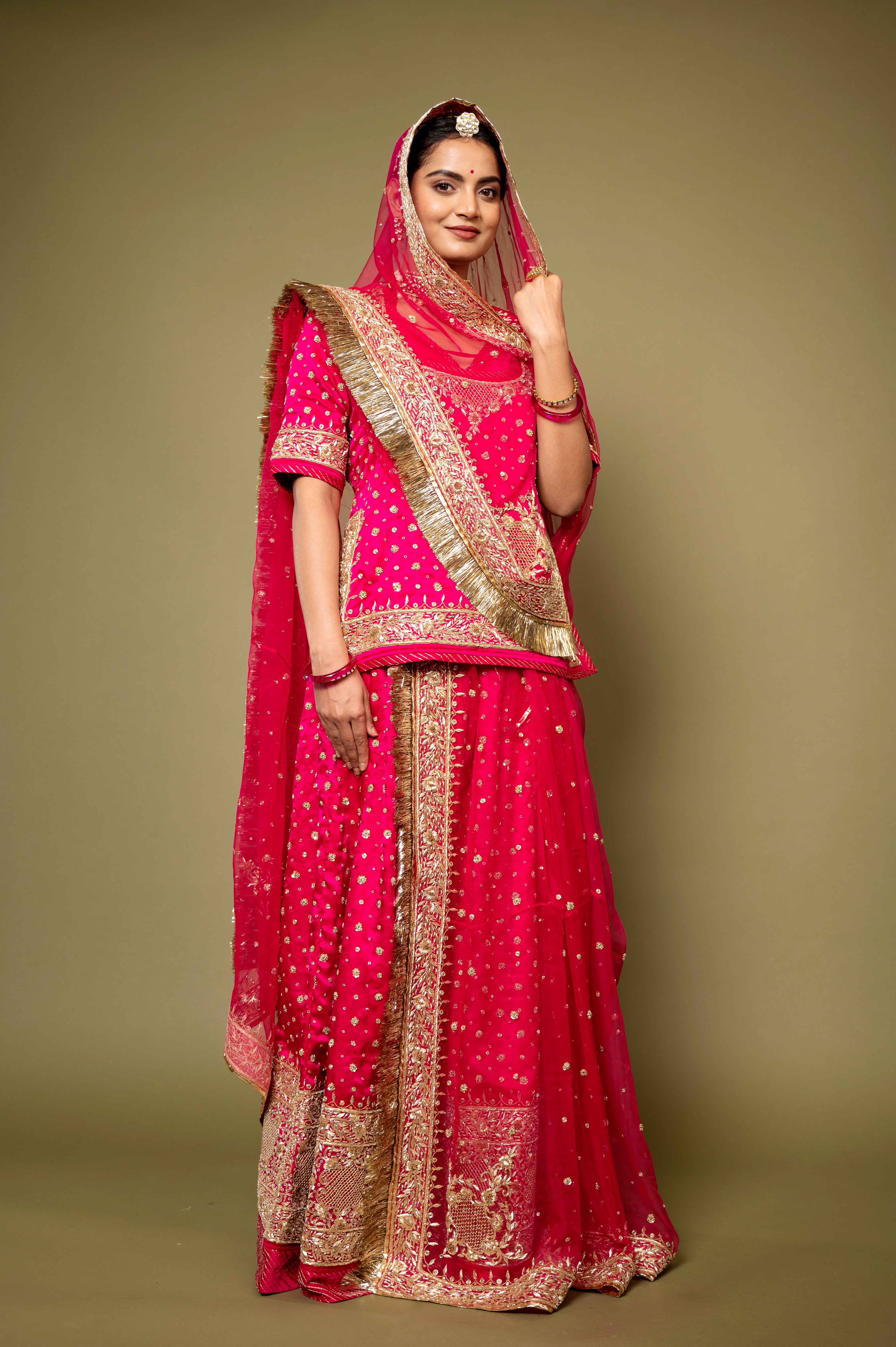 rani pure satin zardozi handwork rajputi Poshak with pure odhna