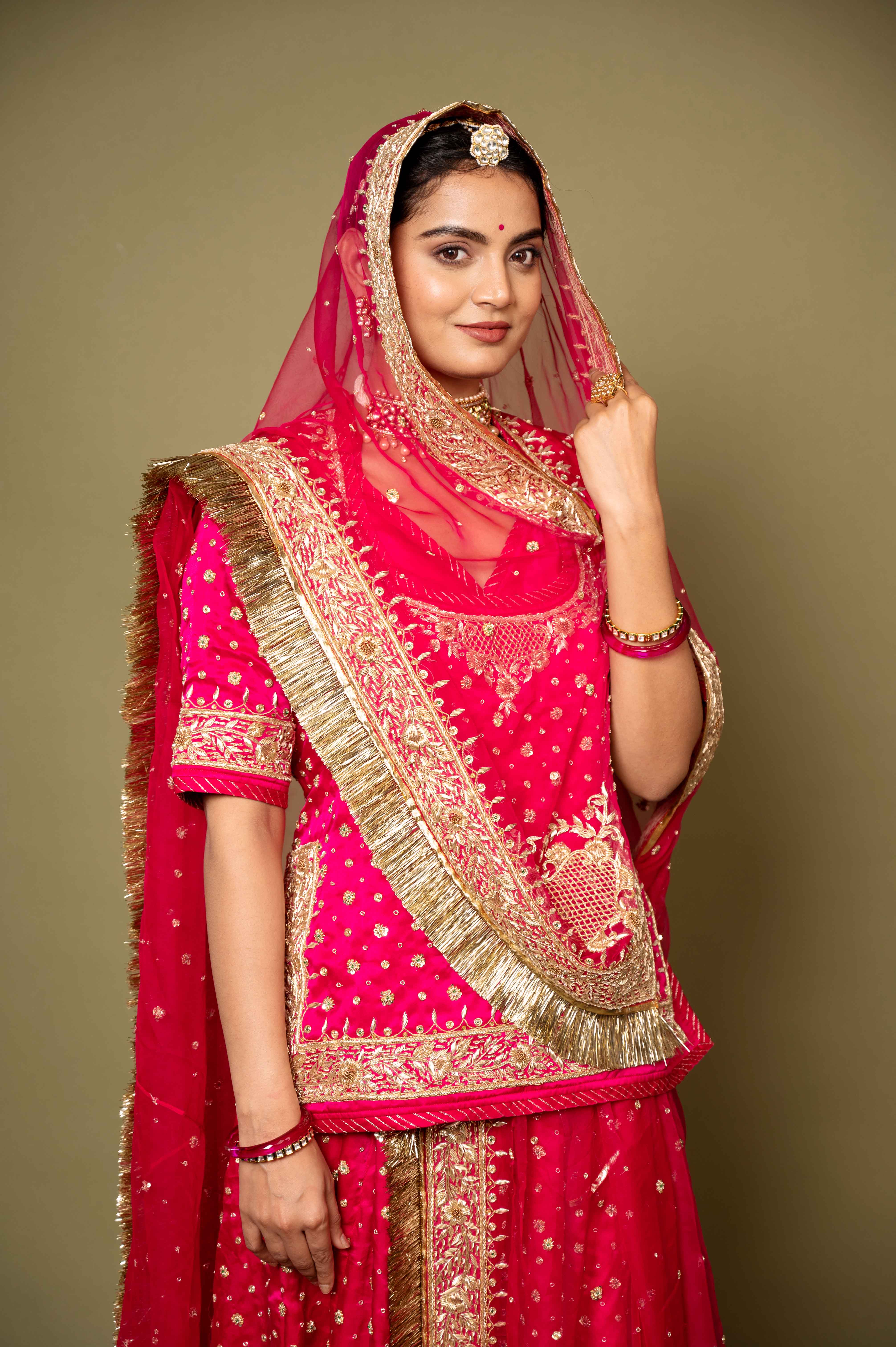 rani pure satin zardozi handwork rajputi Poshak with pure odhna