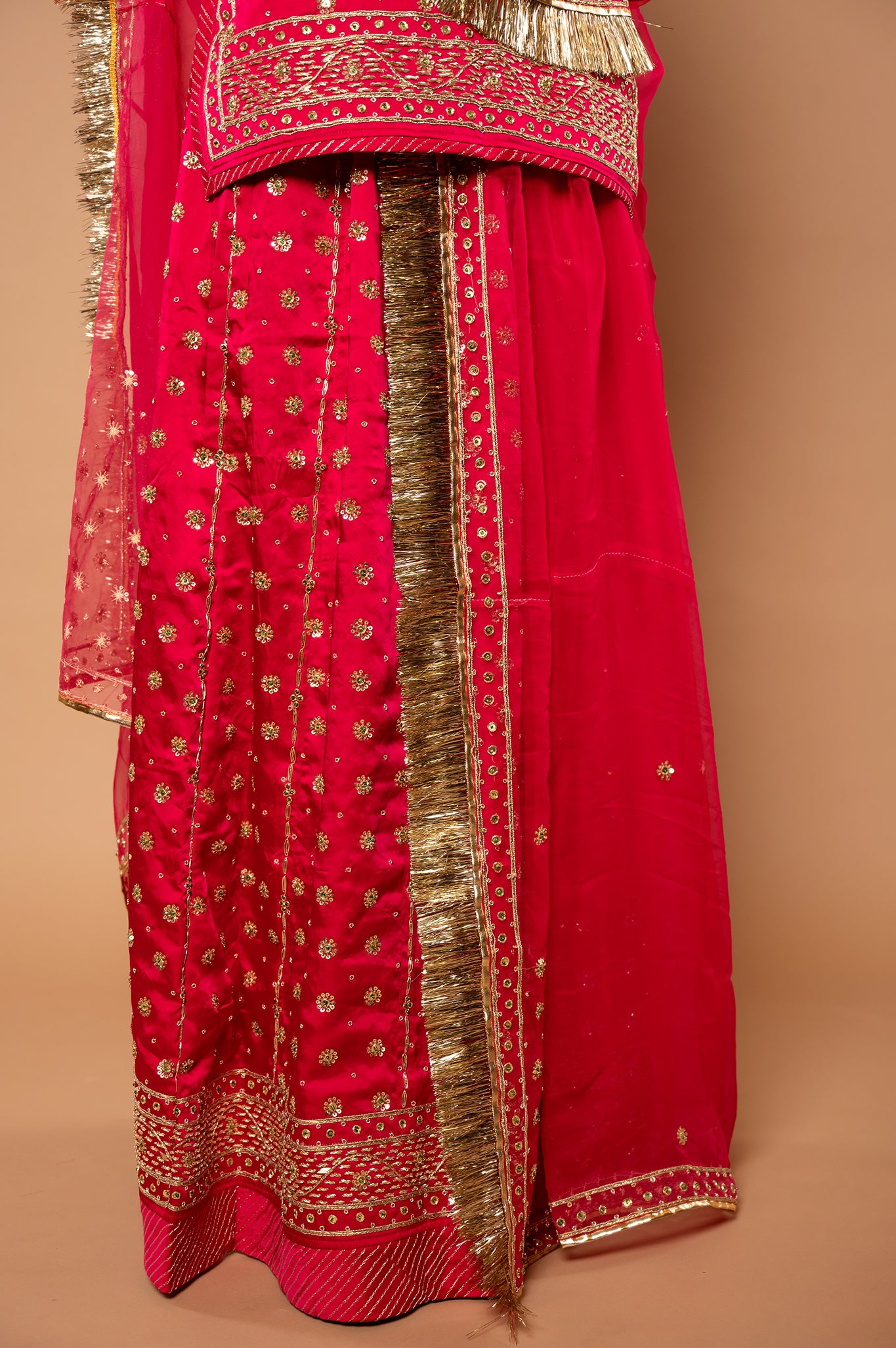Cherry Red bamber satin zardozi handwork rajputi Poshak with pure odhna