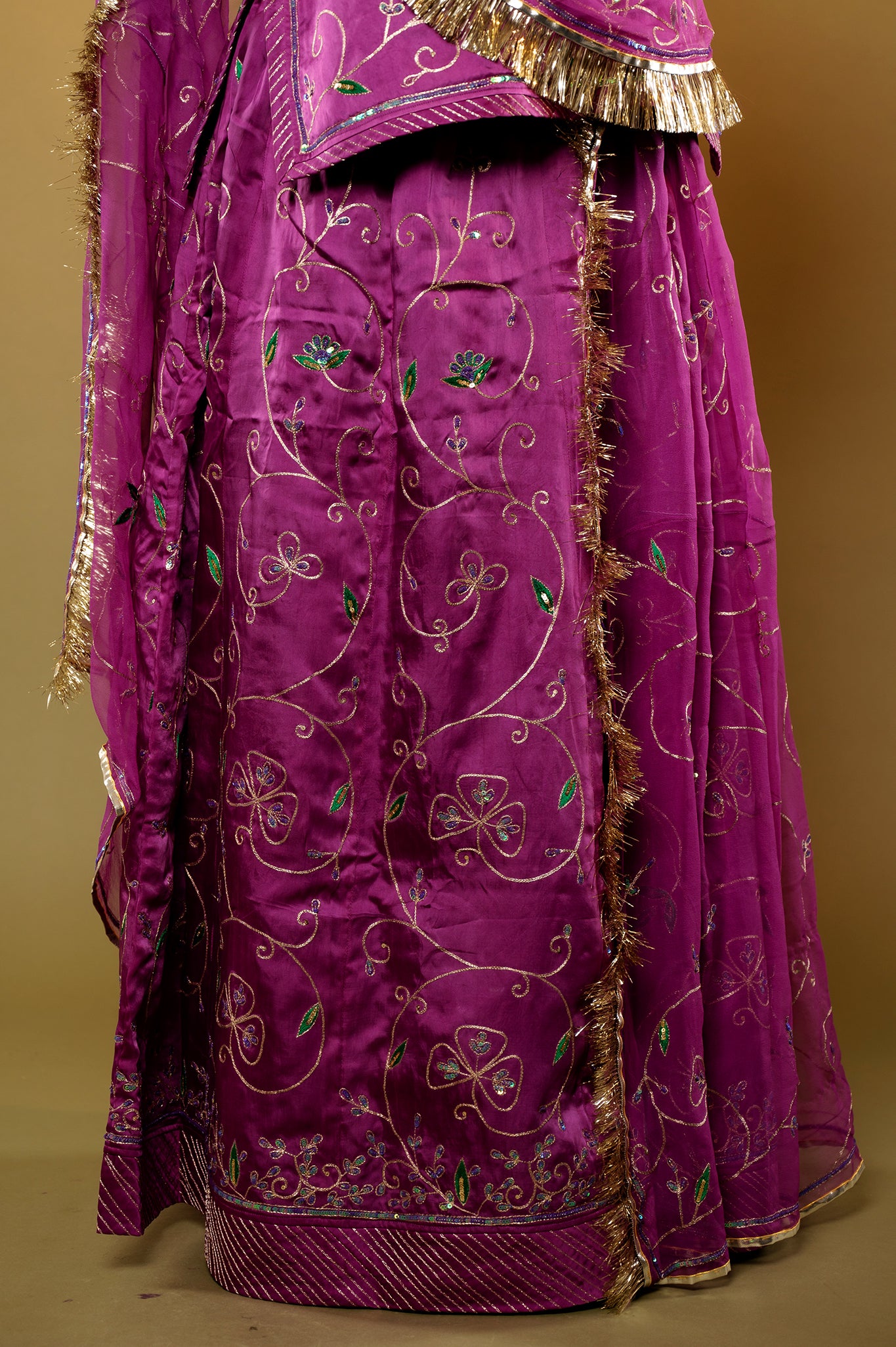 Purple bamber satin aari sequins handwork rajputi Poshak with Pure odhna