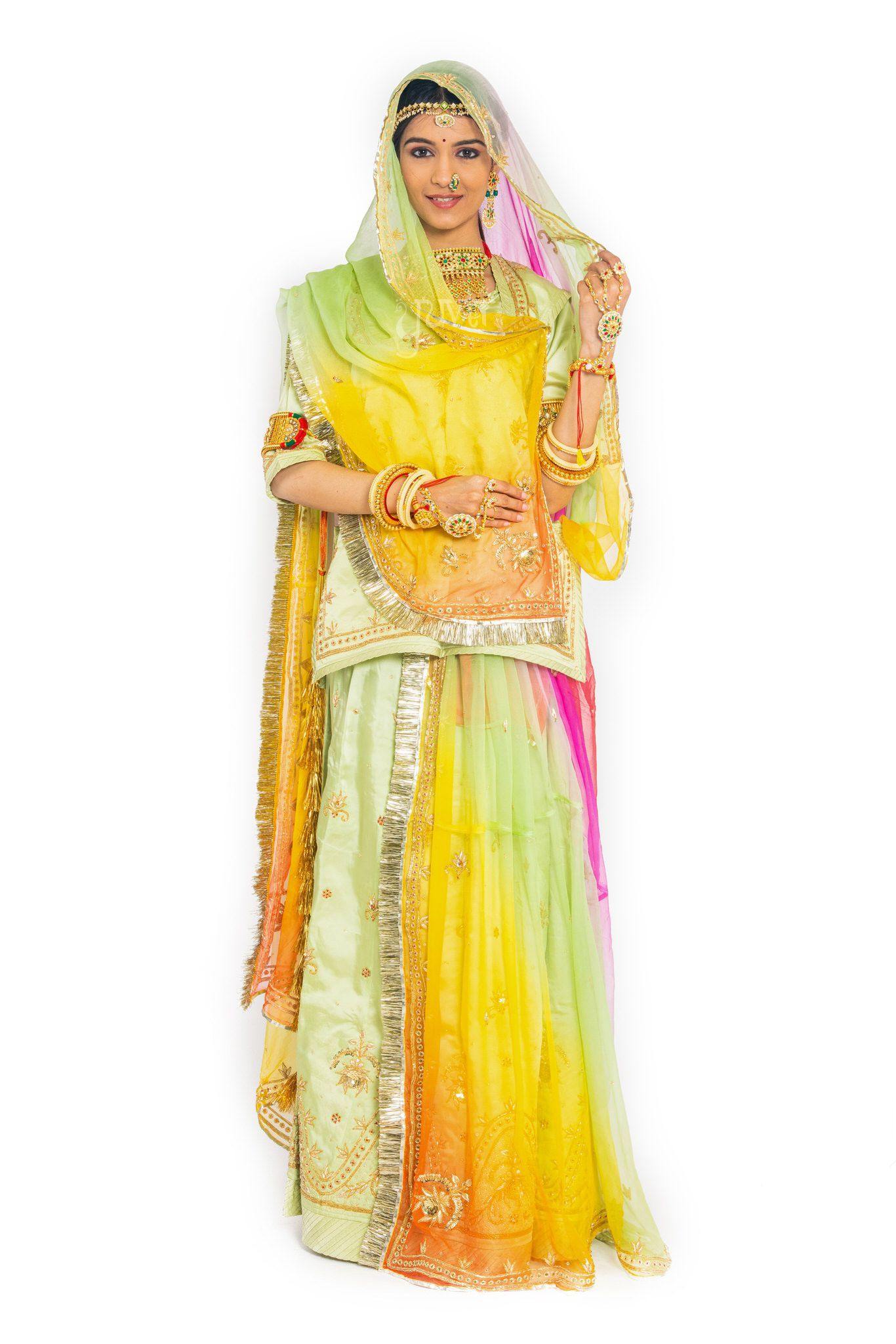 Pista green bamber satin zardozi handwork poshak with pure odhna