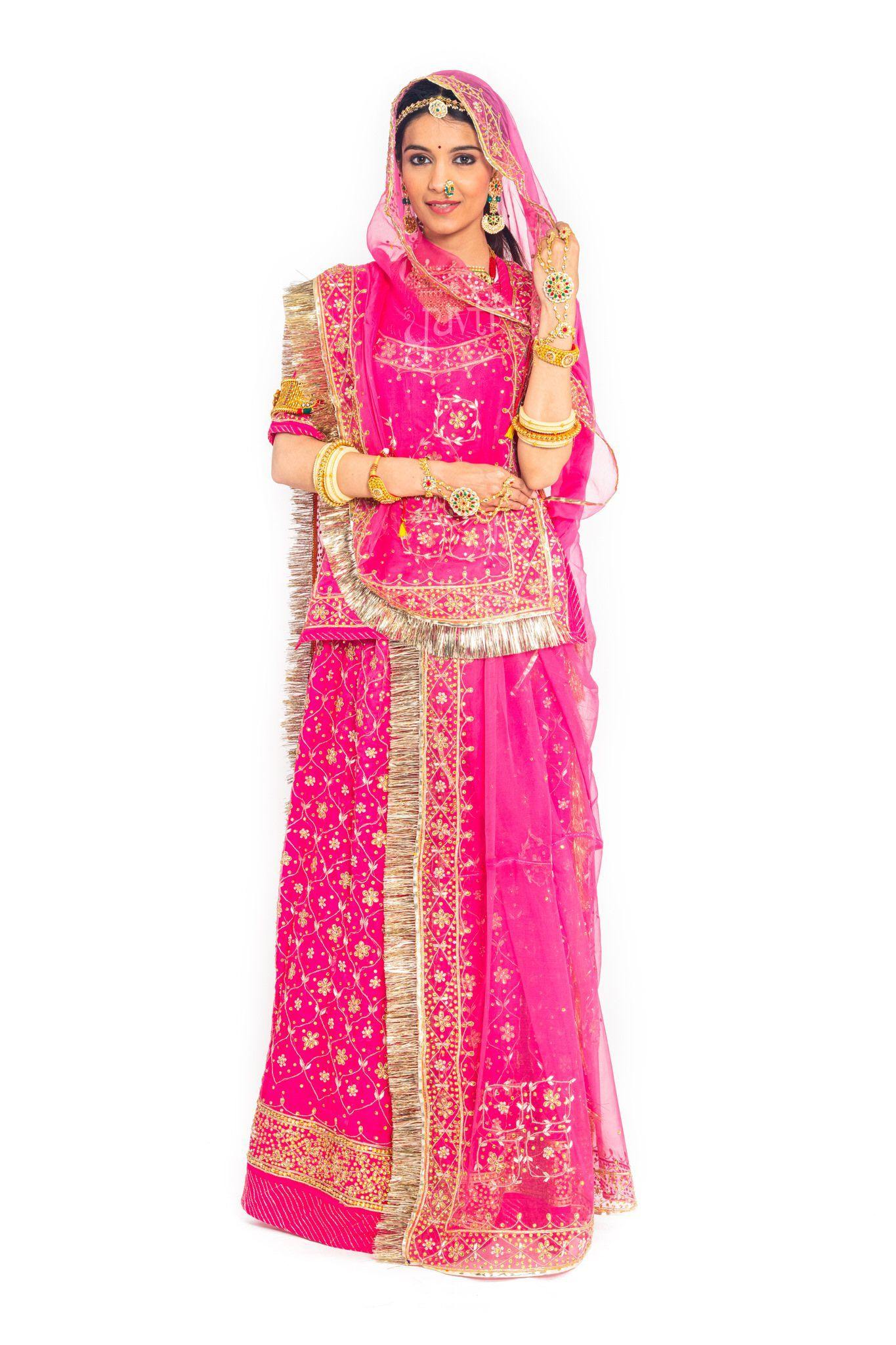 Rani pure georgette Kundan Gota Patti handwork poshak with pure odhna