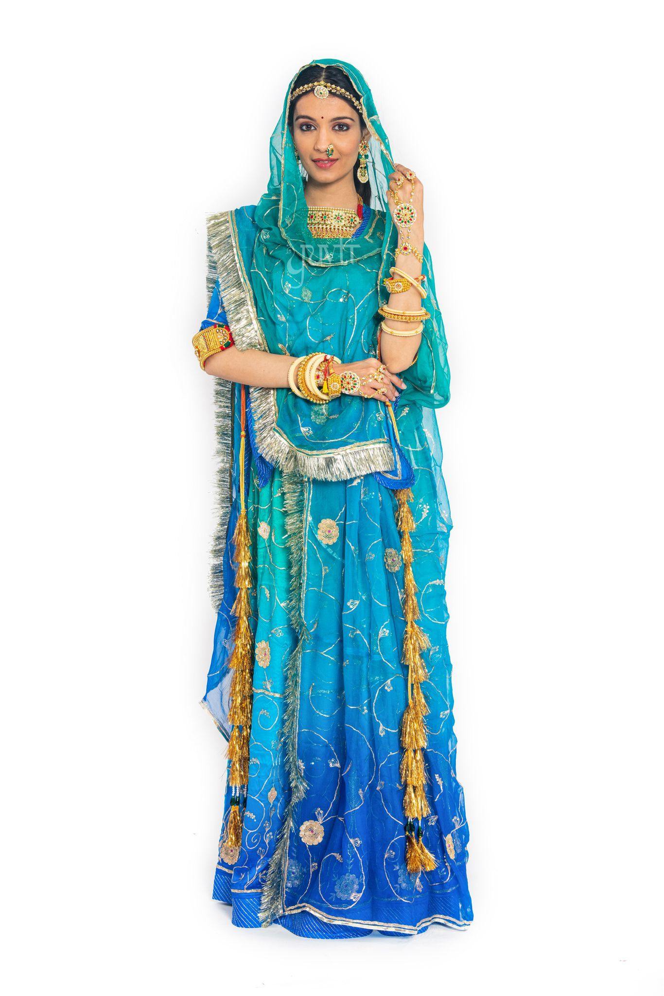 blue shaded pure georgette aari sequins handwork poshak with pure odhna