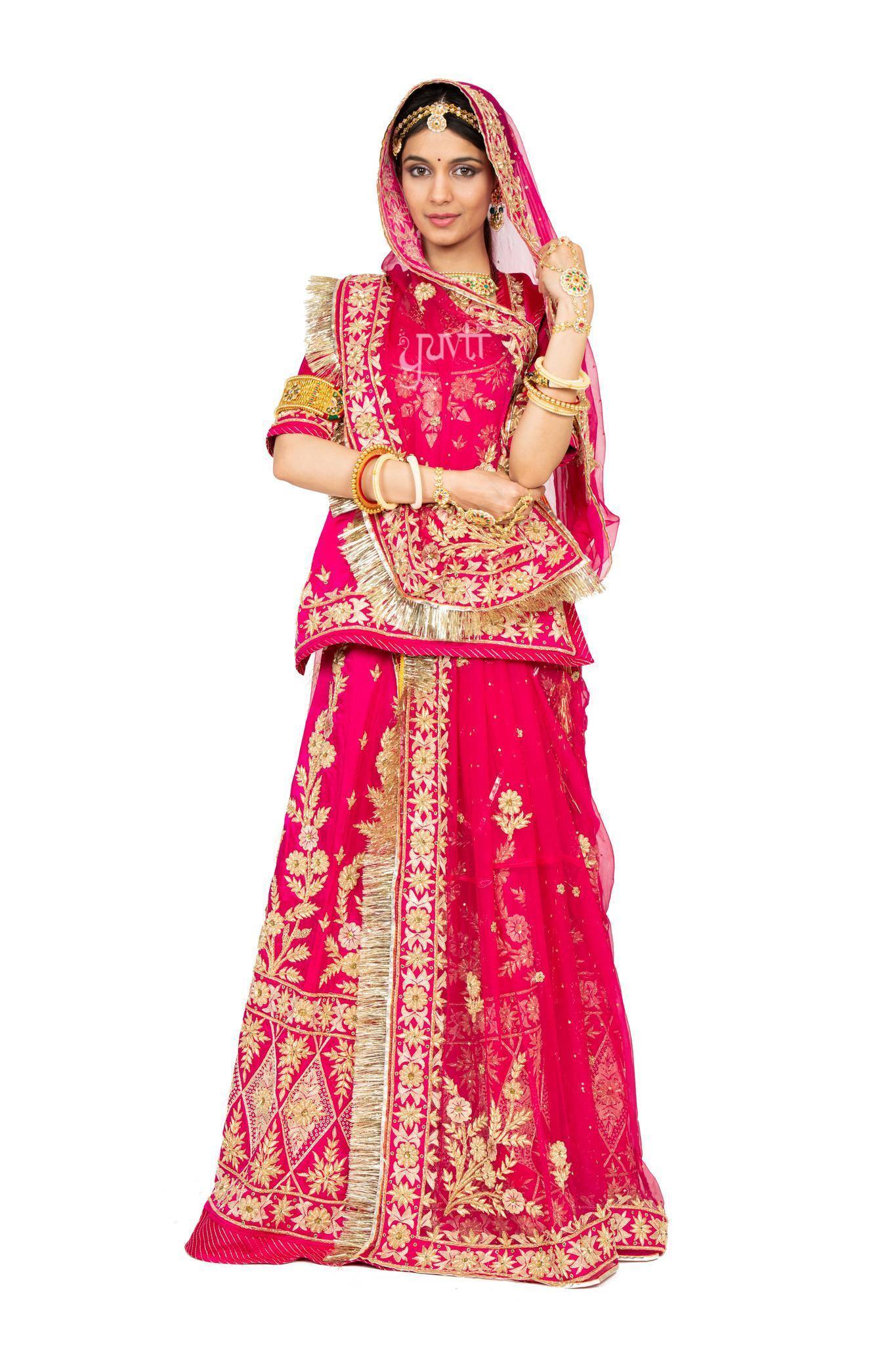 Gajri Pure Silk Satin zardozi gota patti handwork poshak with pure odhna