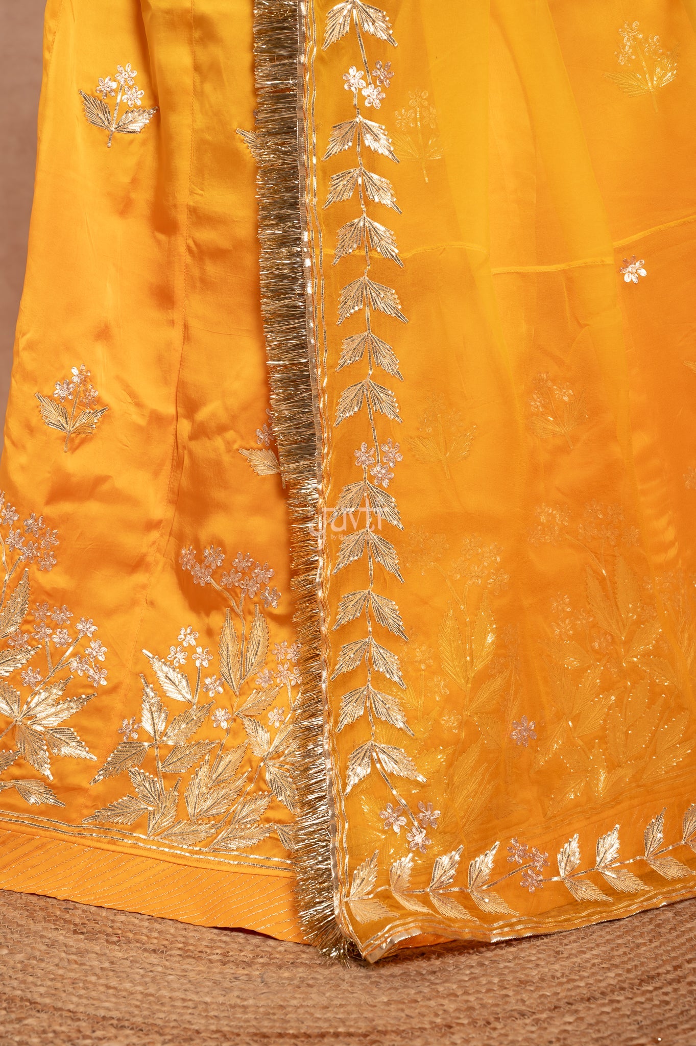 Yellow Bamber Satin Sikhiya Gotta Pitan work Poshak with Pure Odhana (unstitched)