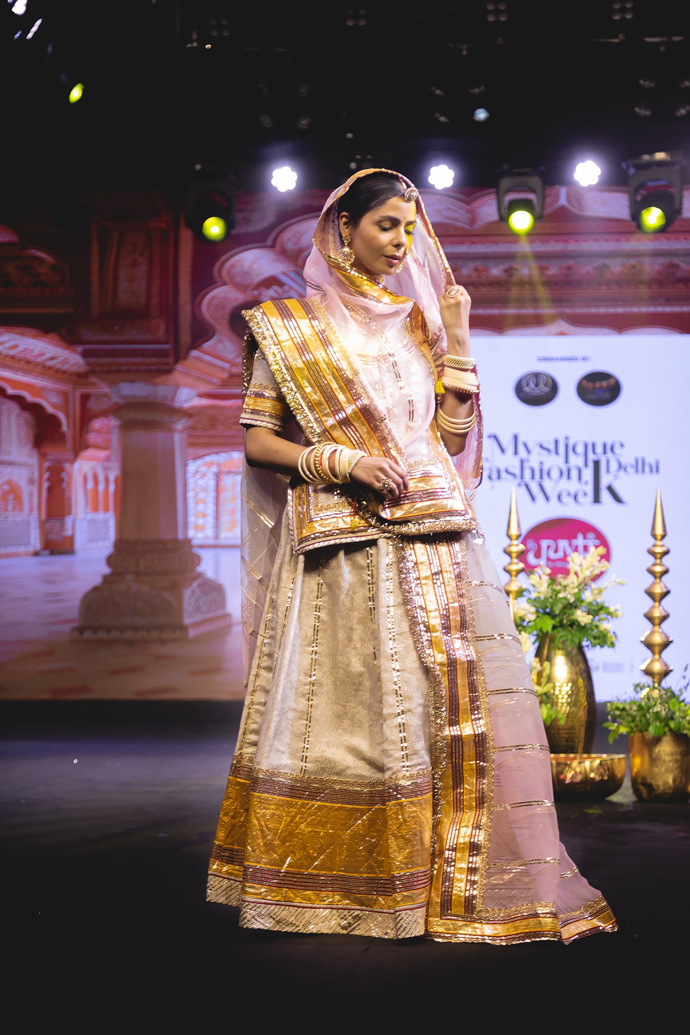 Cream Jacquard Tissue Copper Laffa Gota Handwork Poshak (Unstitched)