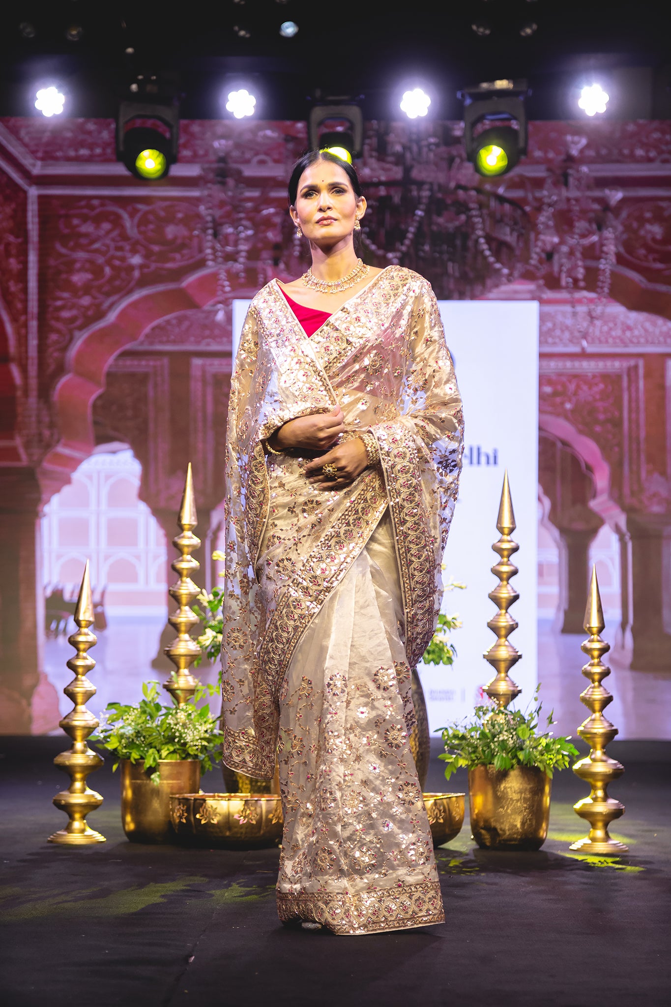 Silver Tissue Copper Gota Patti Handwork Saree with Rani detailing