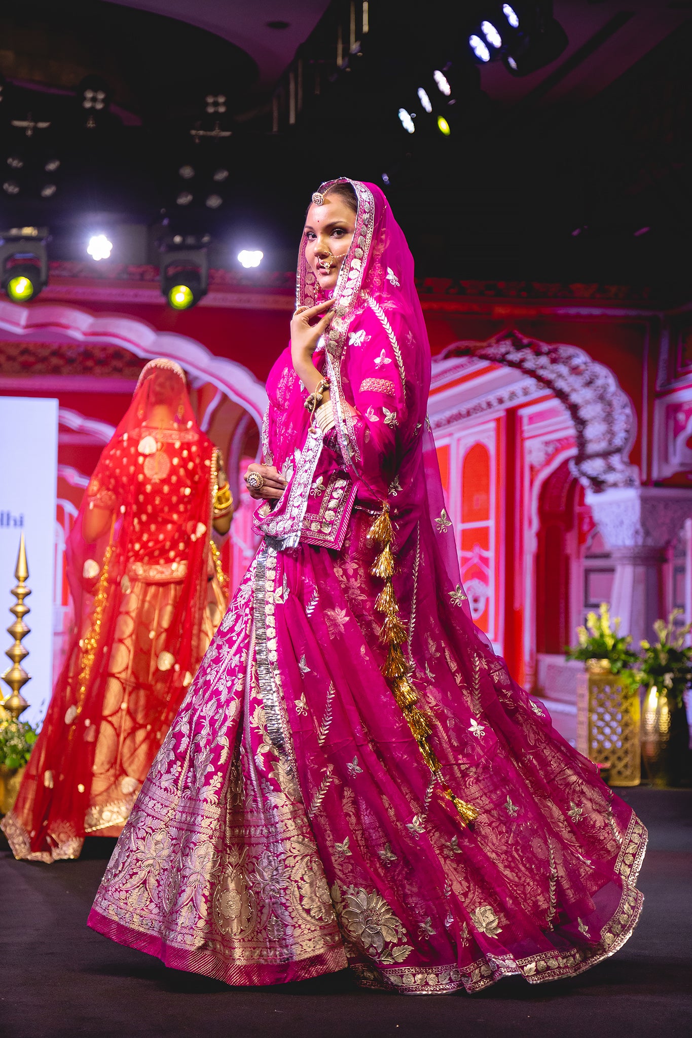 Rani Pink Banarsi Zari Salma Dabka Handwoven Poshak With Pure Odhana (Unstitched)