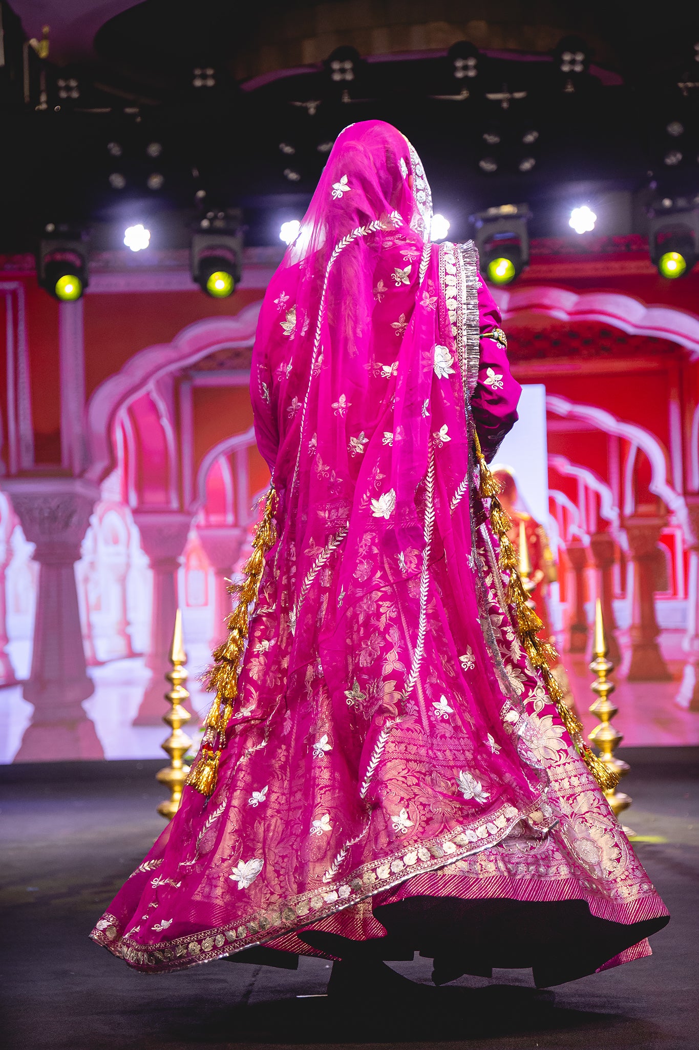 Rani Pink Banarsi Zari Salma Dabka Handwoven Poshak With Pure Odhana (Unstitched)