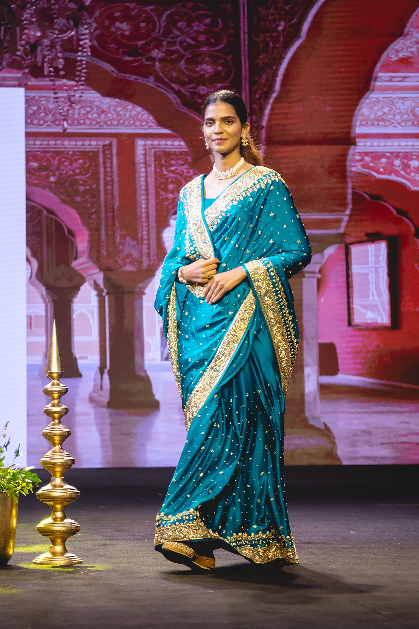 Rama Pure Satin Salma Zardozi Handwork Saree