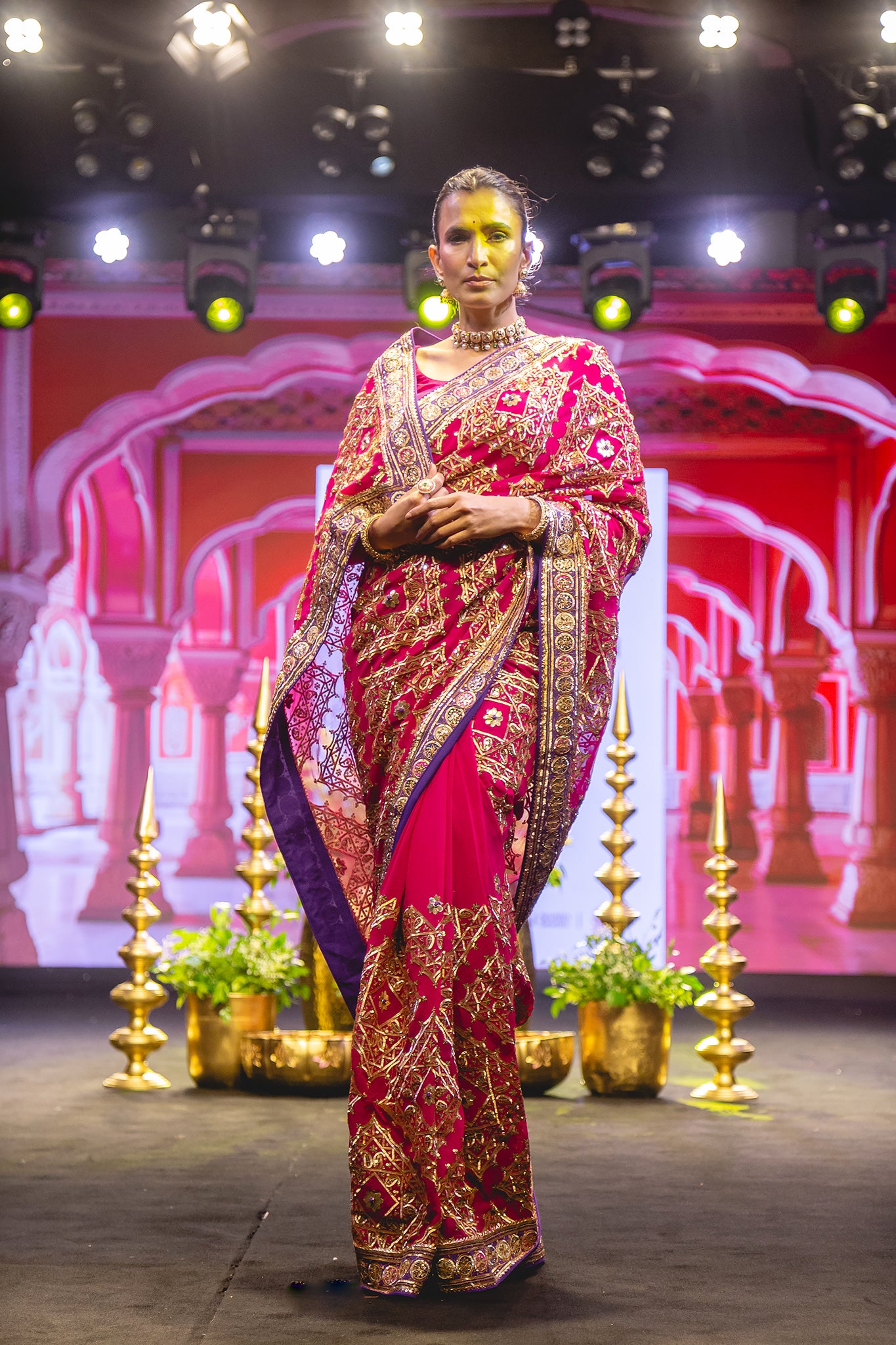 Rani Pure Georgette German Sikhiya Handwork Saree