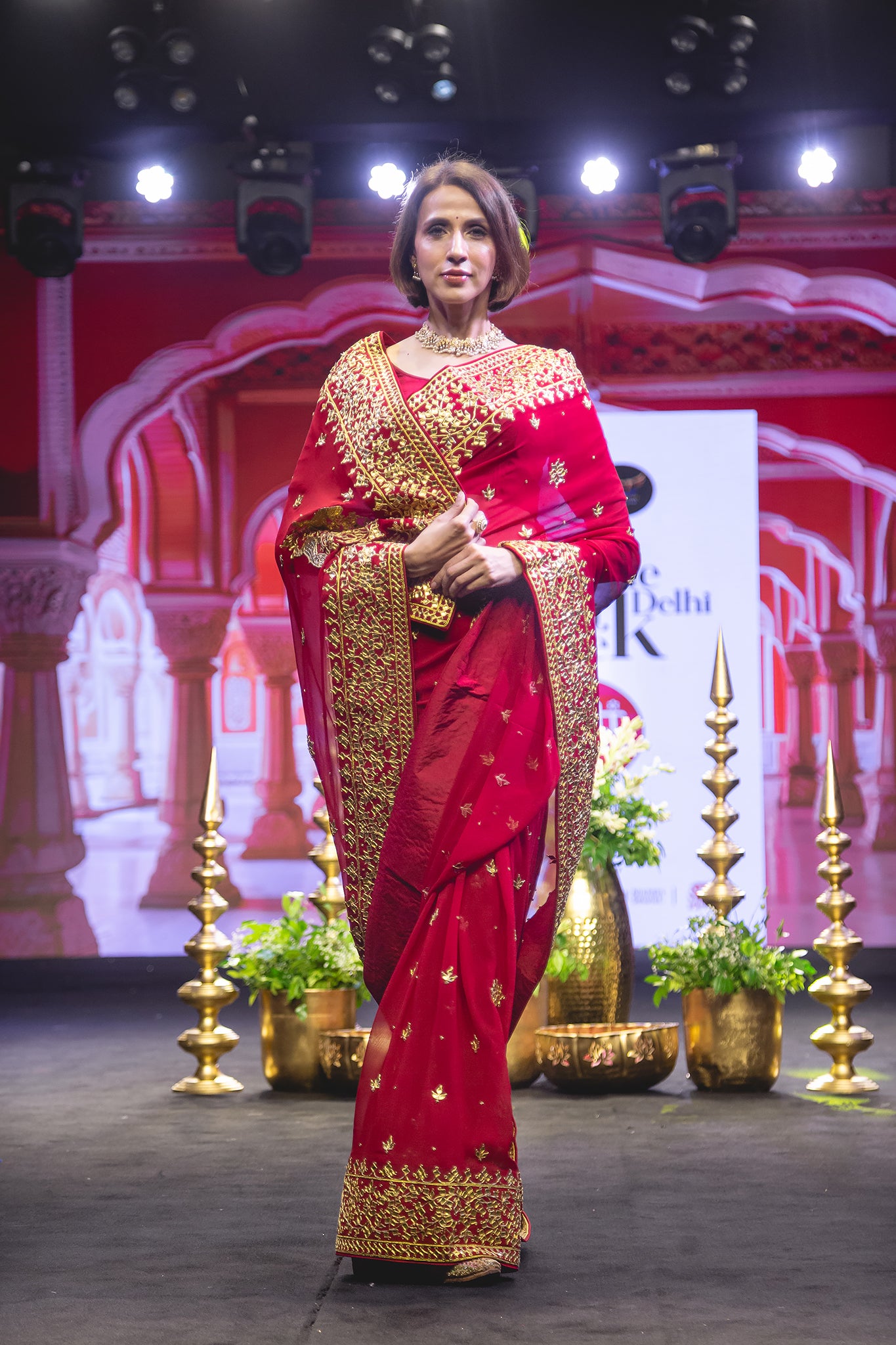 Red Pure Georgette Danka Work Handwork Saree