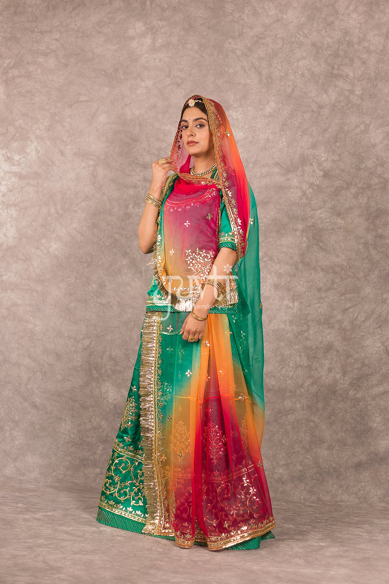 Green Bamber Satin Gota Patti Handwork Rajputi Poshak