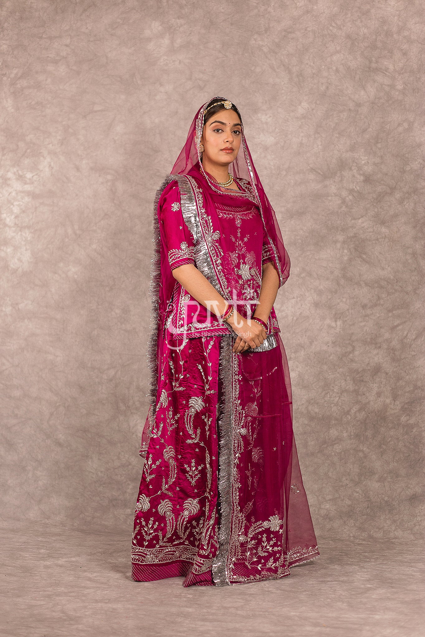 Wine Bamber Satin Zardosi work Rajputi Poshak