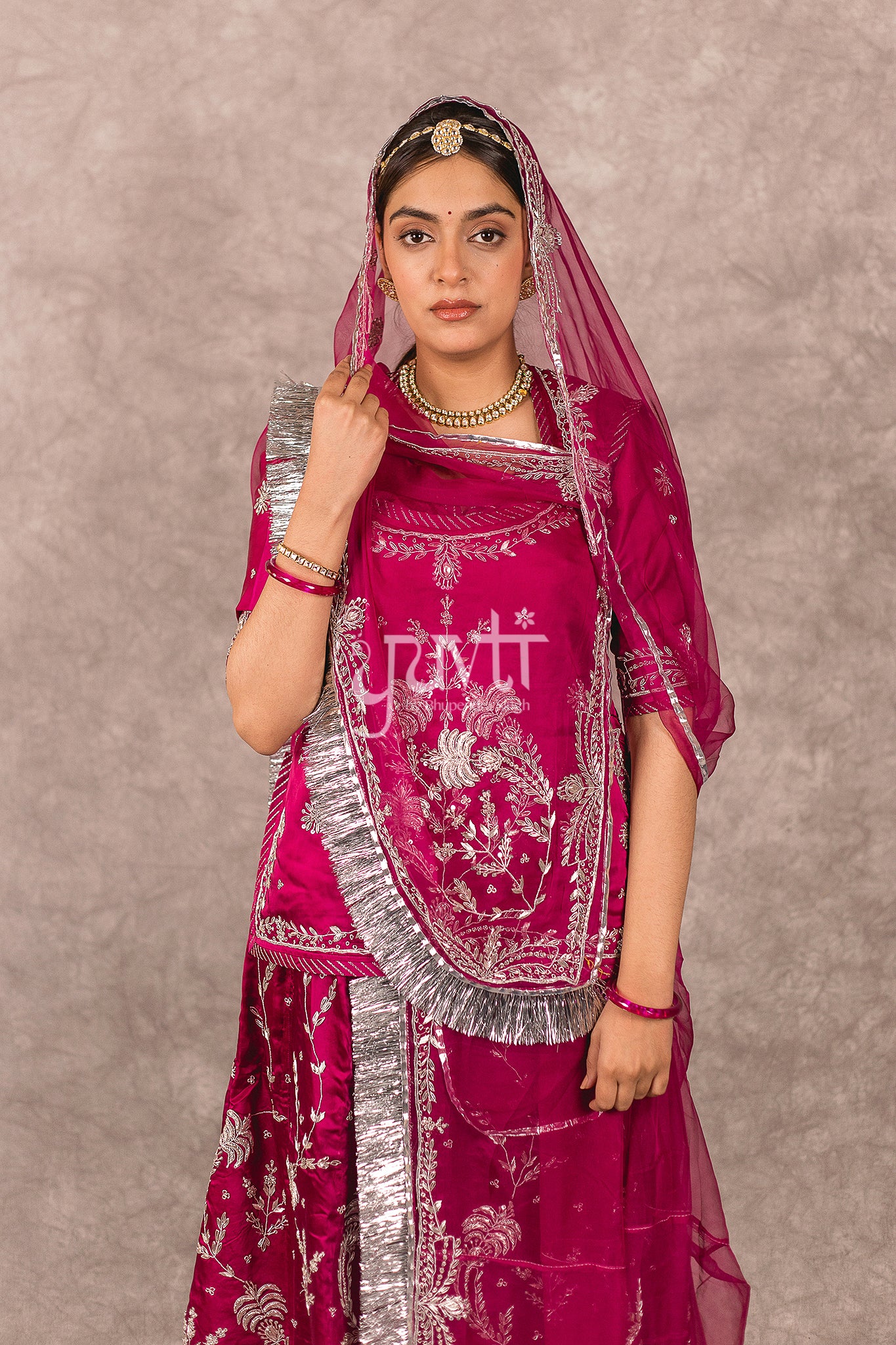 Wine Bamber Satin Zardosi work Rajputi Poshak