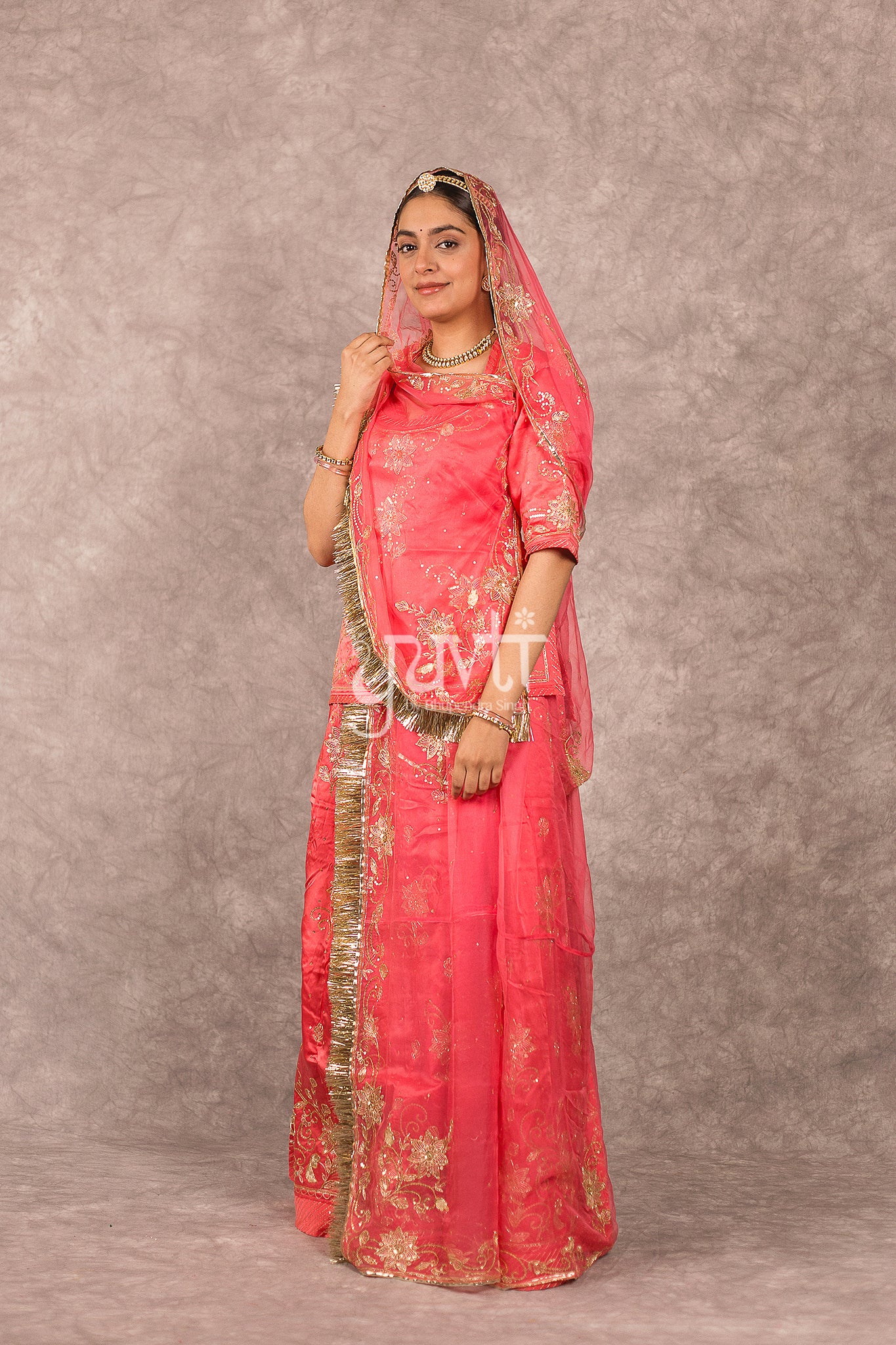 Gajri Pink Bamber Satin Aari Seqins Work Rajputi Poshak