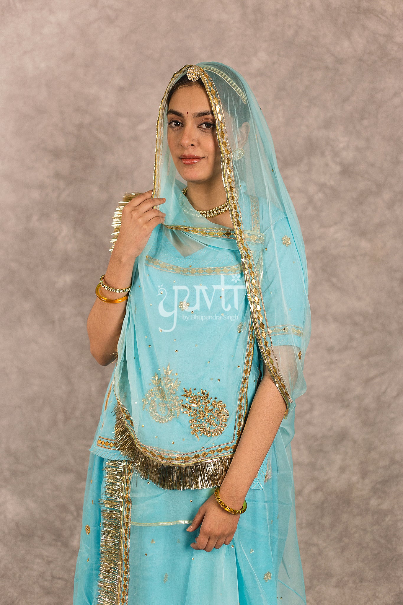 Sky Blue Pure Georgette Gota Patti Work Rajputi Poshak