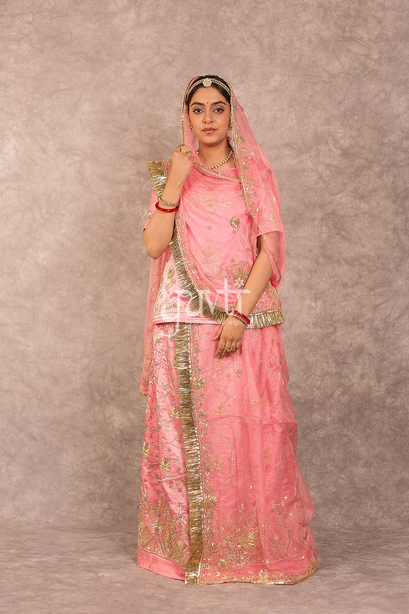 Gajri Pink Bamber Satin Aari Zardosi Workk Rajputi Poshak