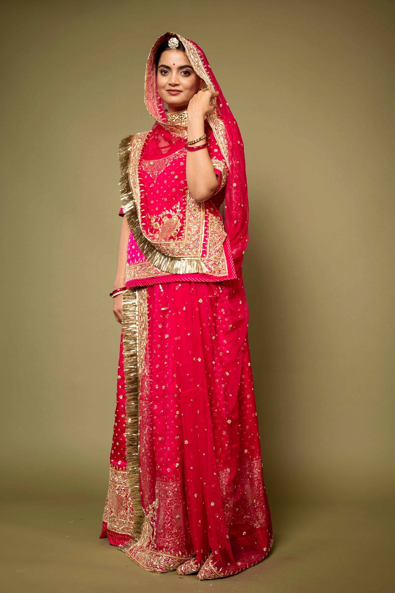 rani pure satin zardozi handwork rajputi Poshak with pure odhna