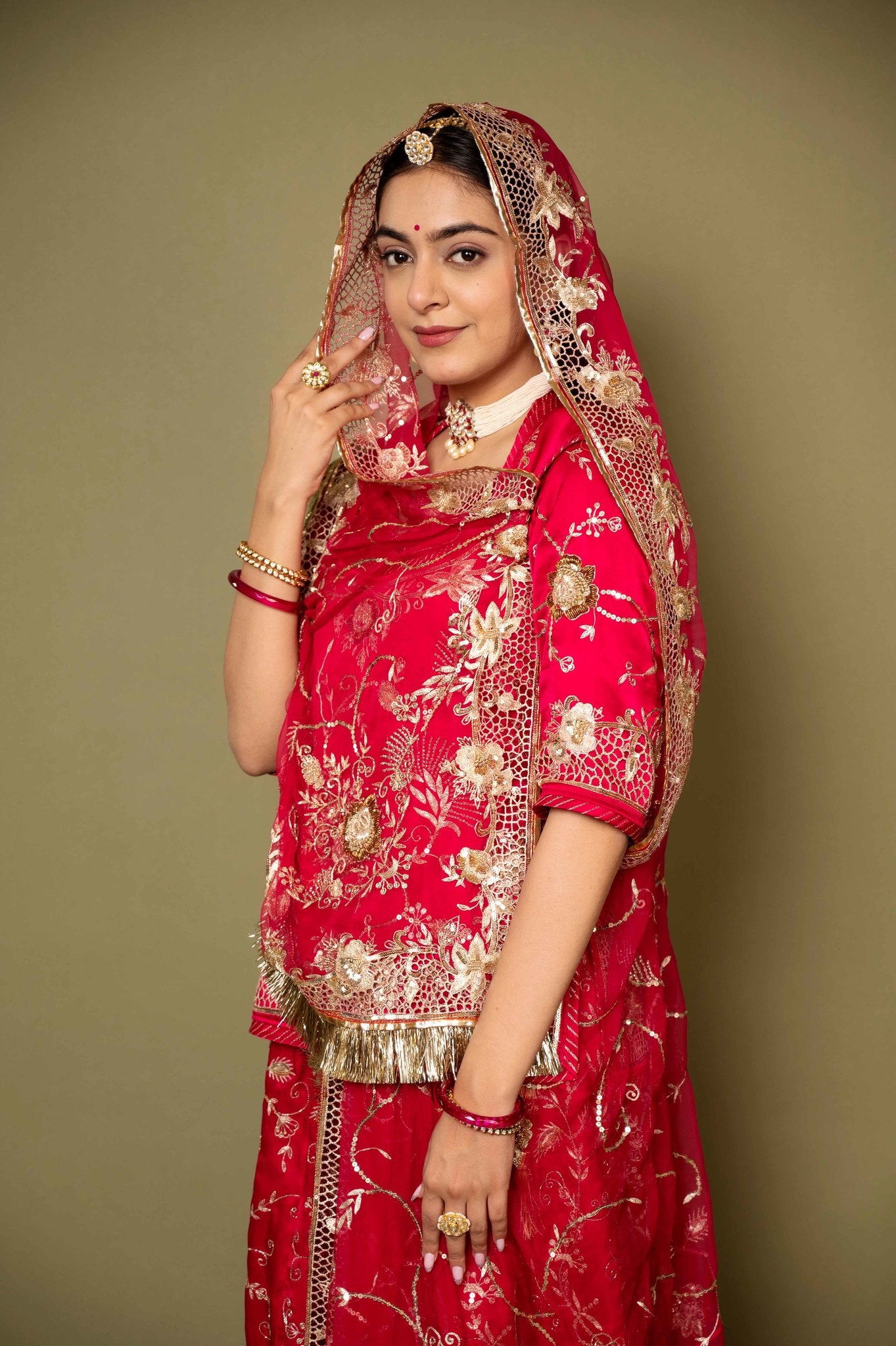 rani pure satin aari zardozi cut work handwork rajputi Poshak with pure odhna