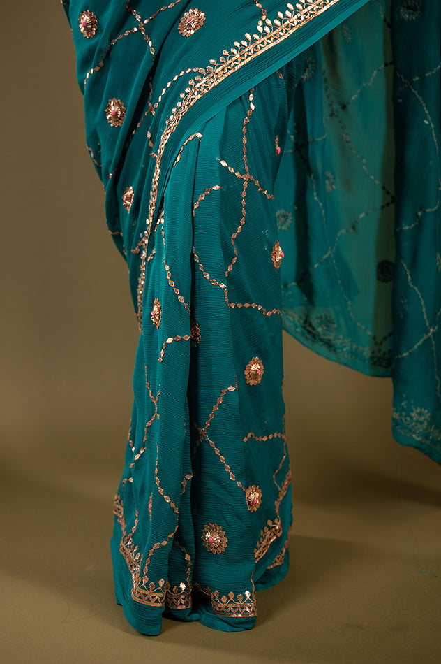 rama viscose chiffon gota patti jaal handwork saree