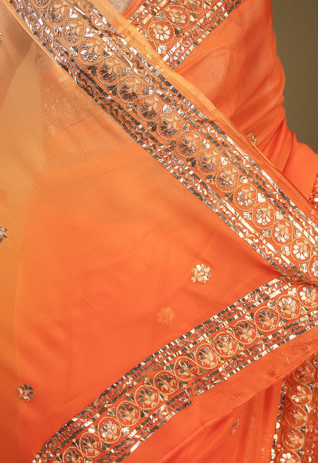 Orange pure chiffon gota patti border butti handwork saree