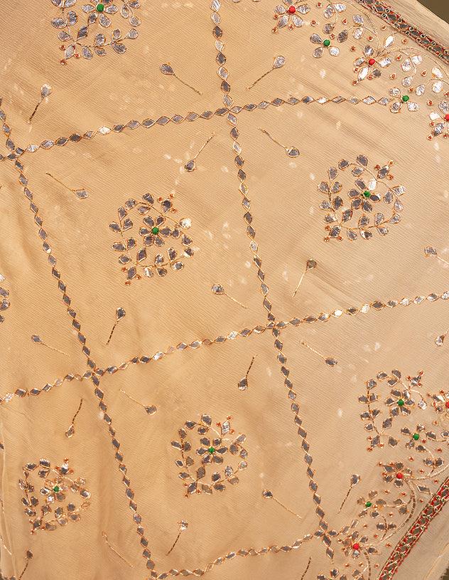 Cream pure chiffon gota patti jaal handwork saree