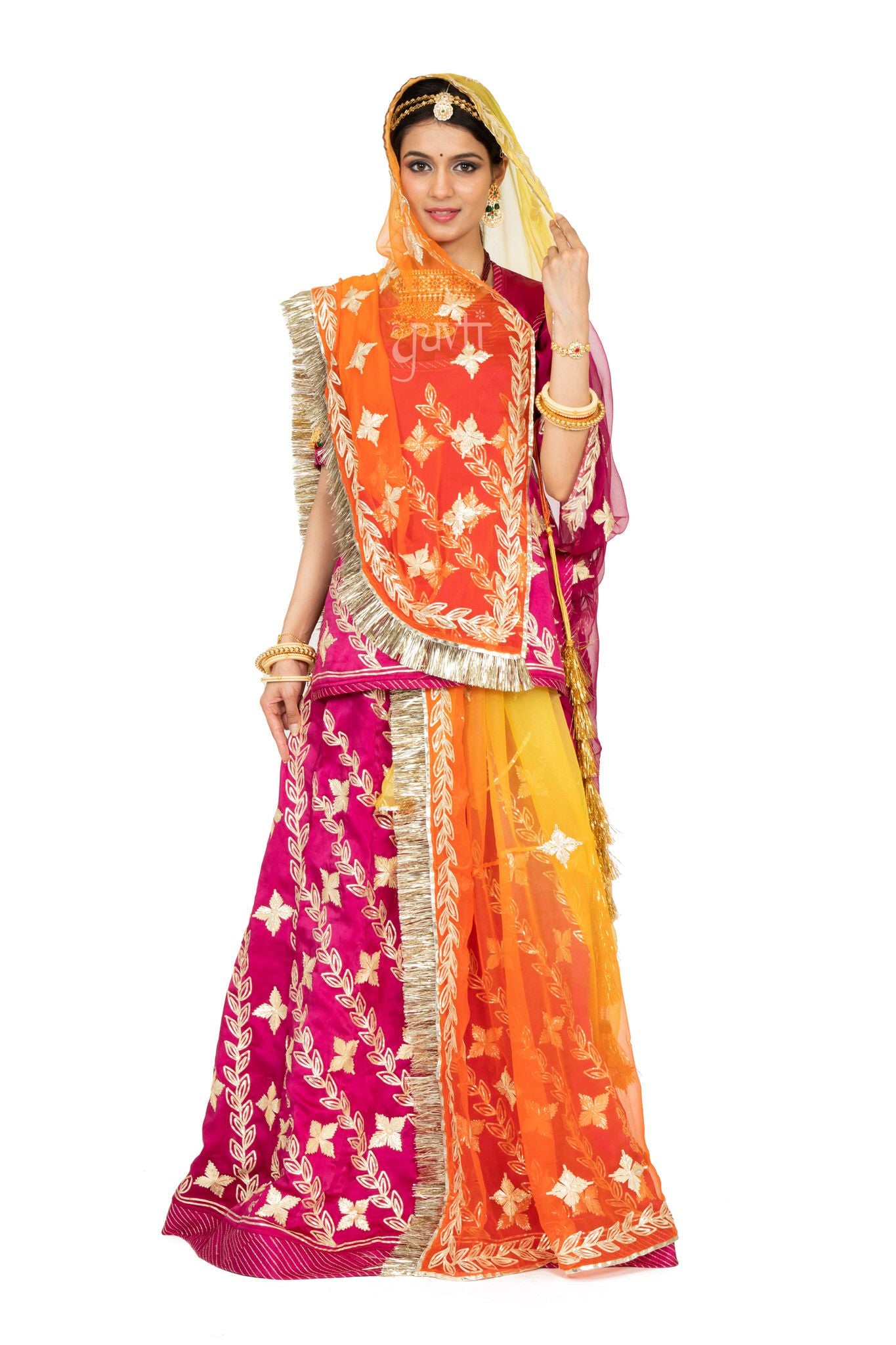 Wine bamber satin Sikhiya gota handwork poshak with pure odhna