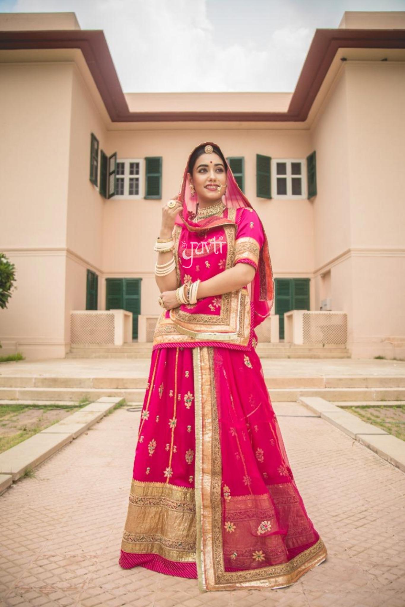 Rani Pure Silk Satin Real laffa Gota zardozi handwork poshak with pure odhna