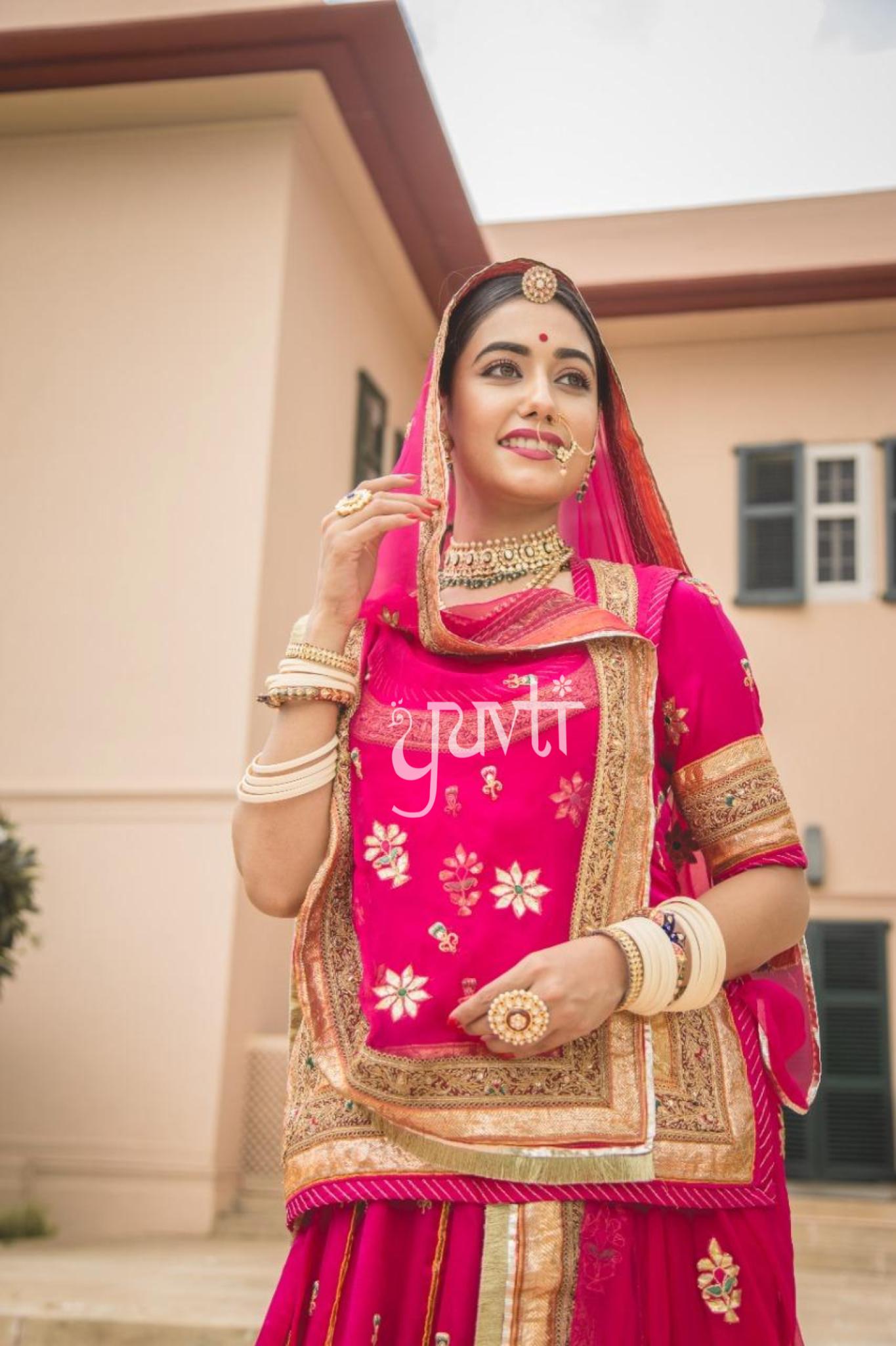 Rani Pure Silk Satin Real laffa Gota zardozi handwork poshak with pure odhna