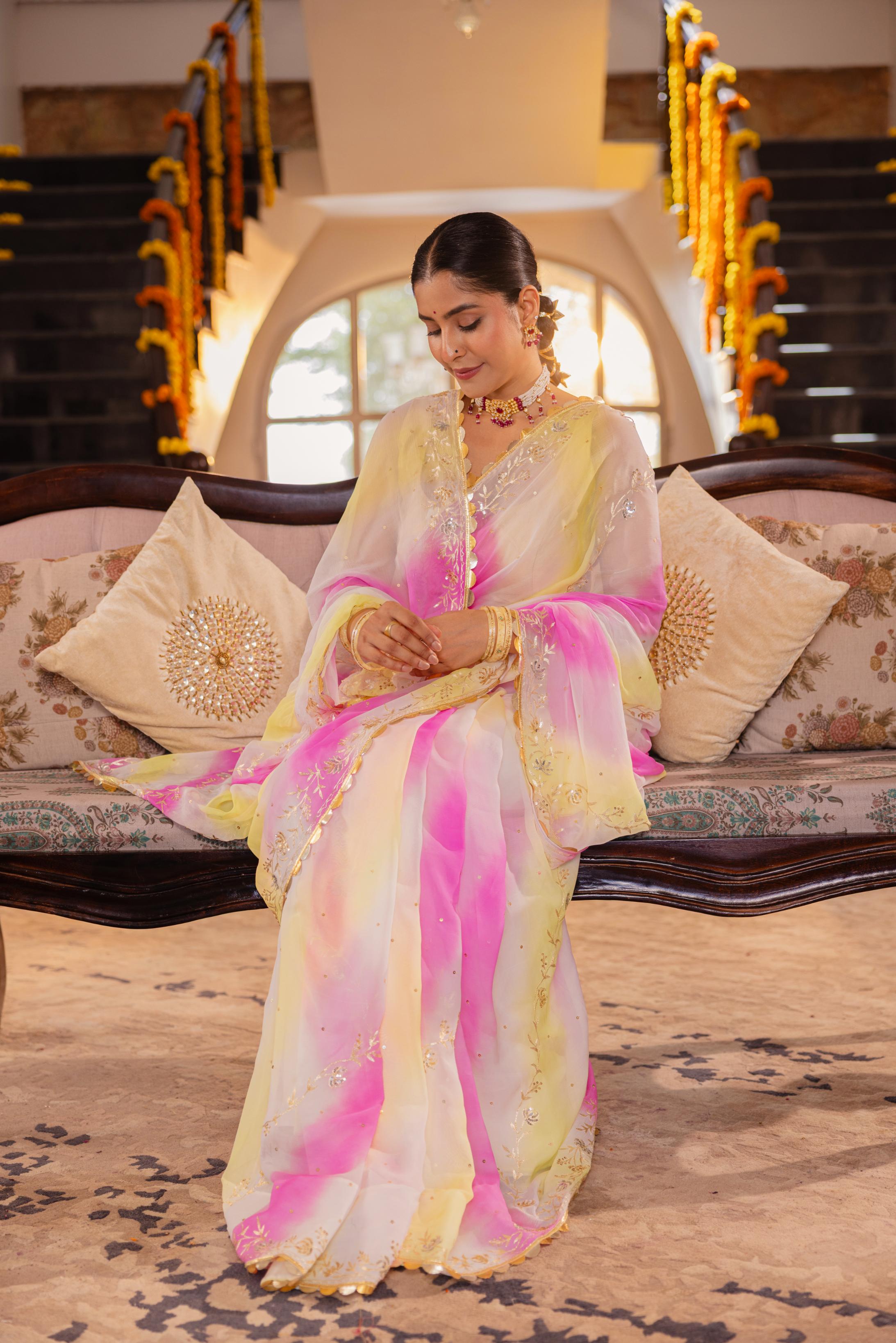 Samundar Leher  Pure Chiffon Aari Tari  Handwork   Saree