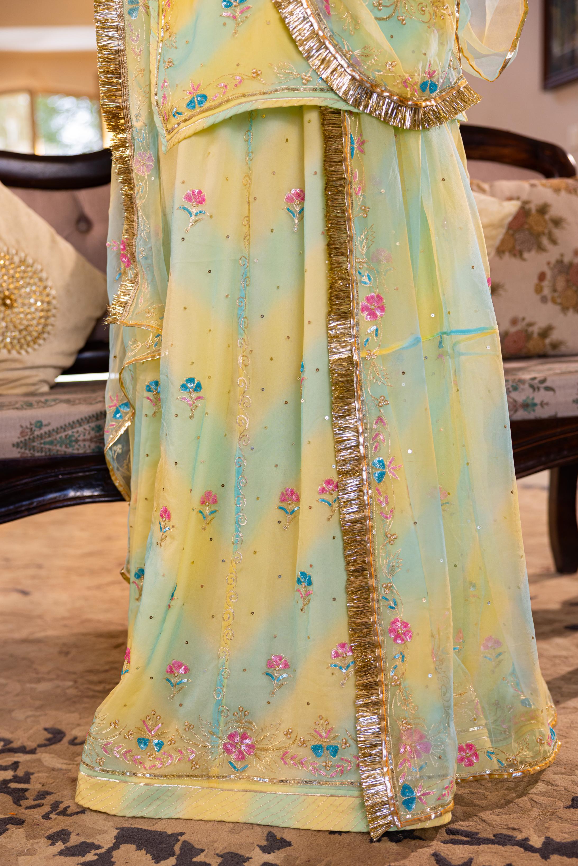 Samundar Leher  20 grms Pure Georgette  Aari Sequins Kardana Handwork   Poshak (Unstitched)